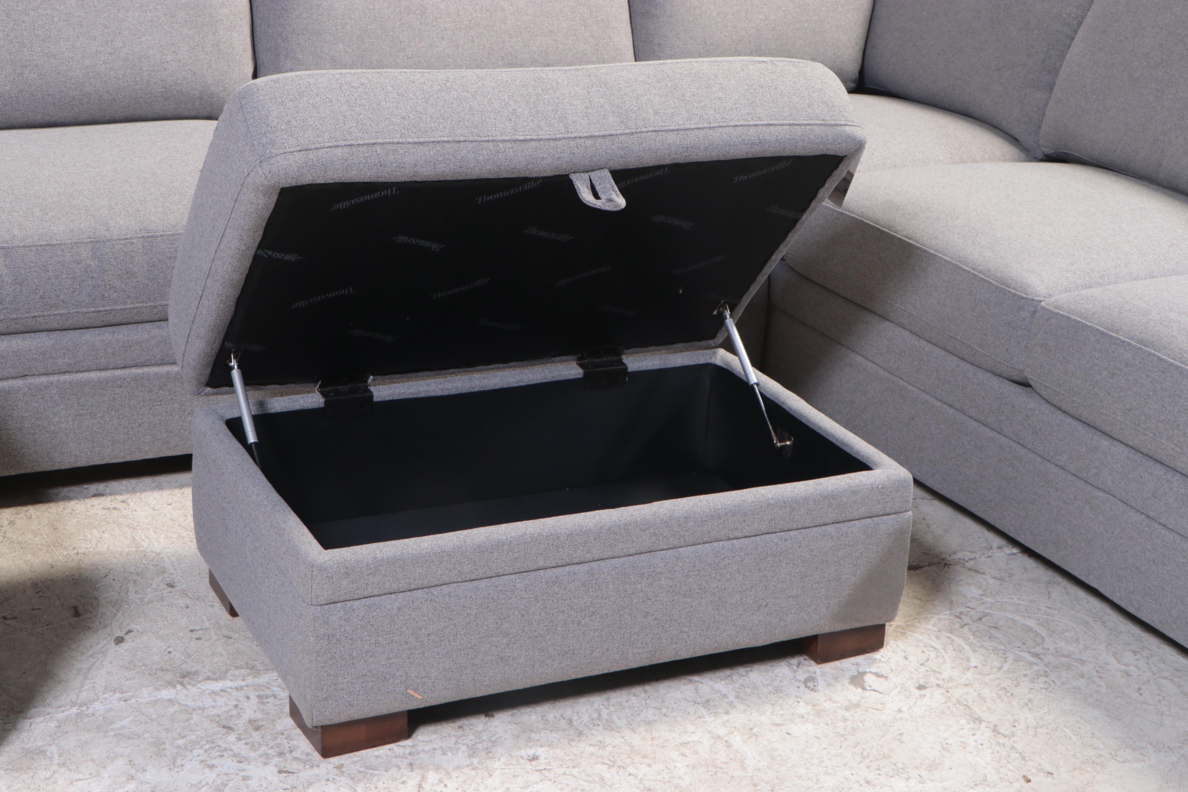 Thomasville "Langdon" Four-Piece Fabric Sectional with Storage Ottoman