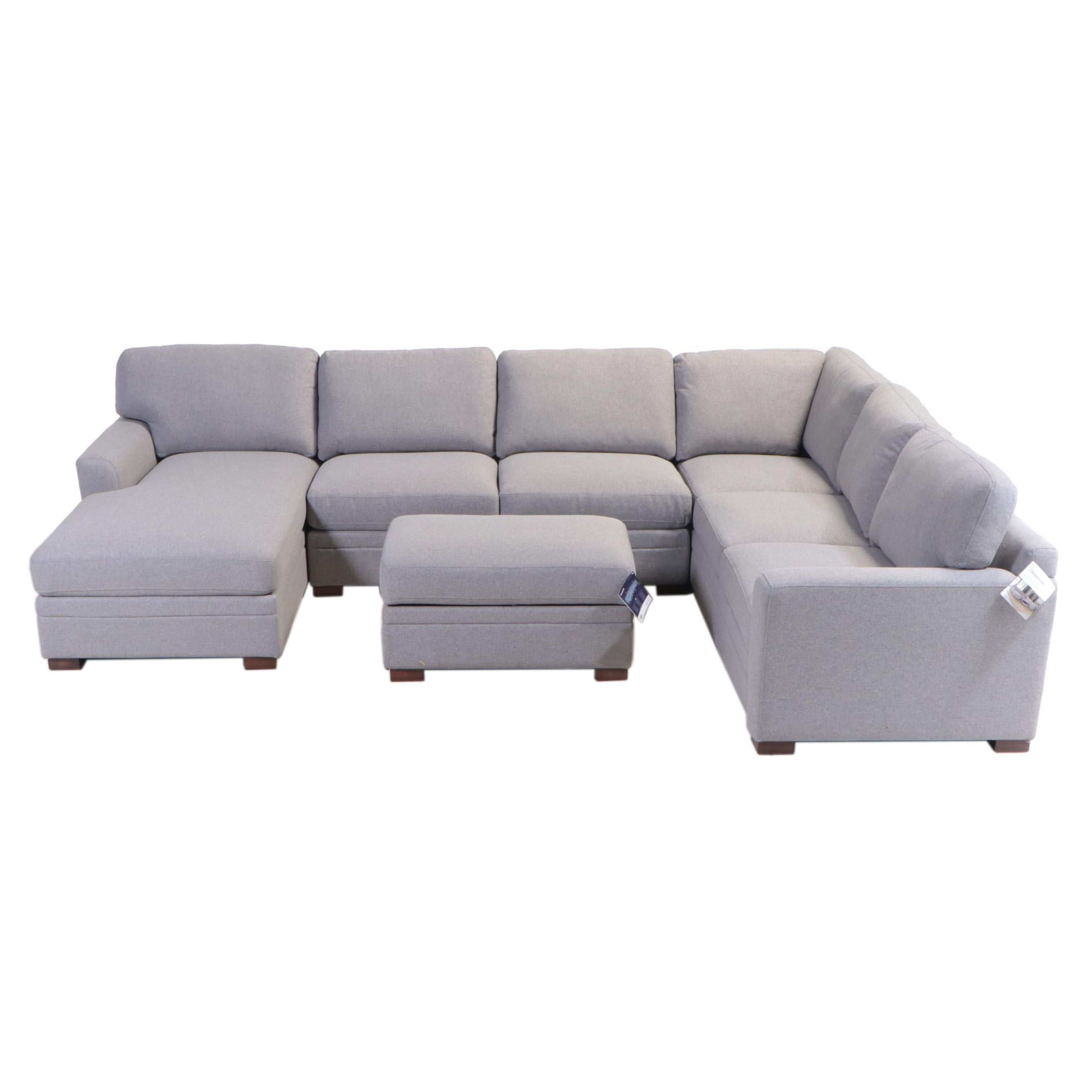 Thomasville "Langdon" Four-Piece Fabric Sectional with Storage Ottoman