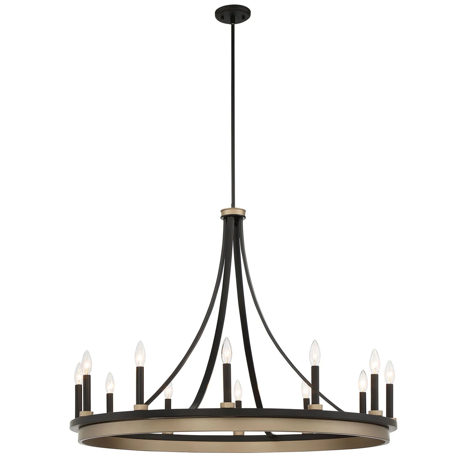 Acroma 12-Light Candle Style Wagon Wheel Chandelier in Black and Brass Finish