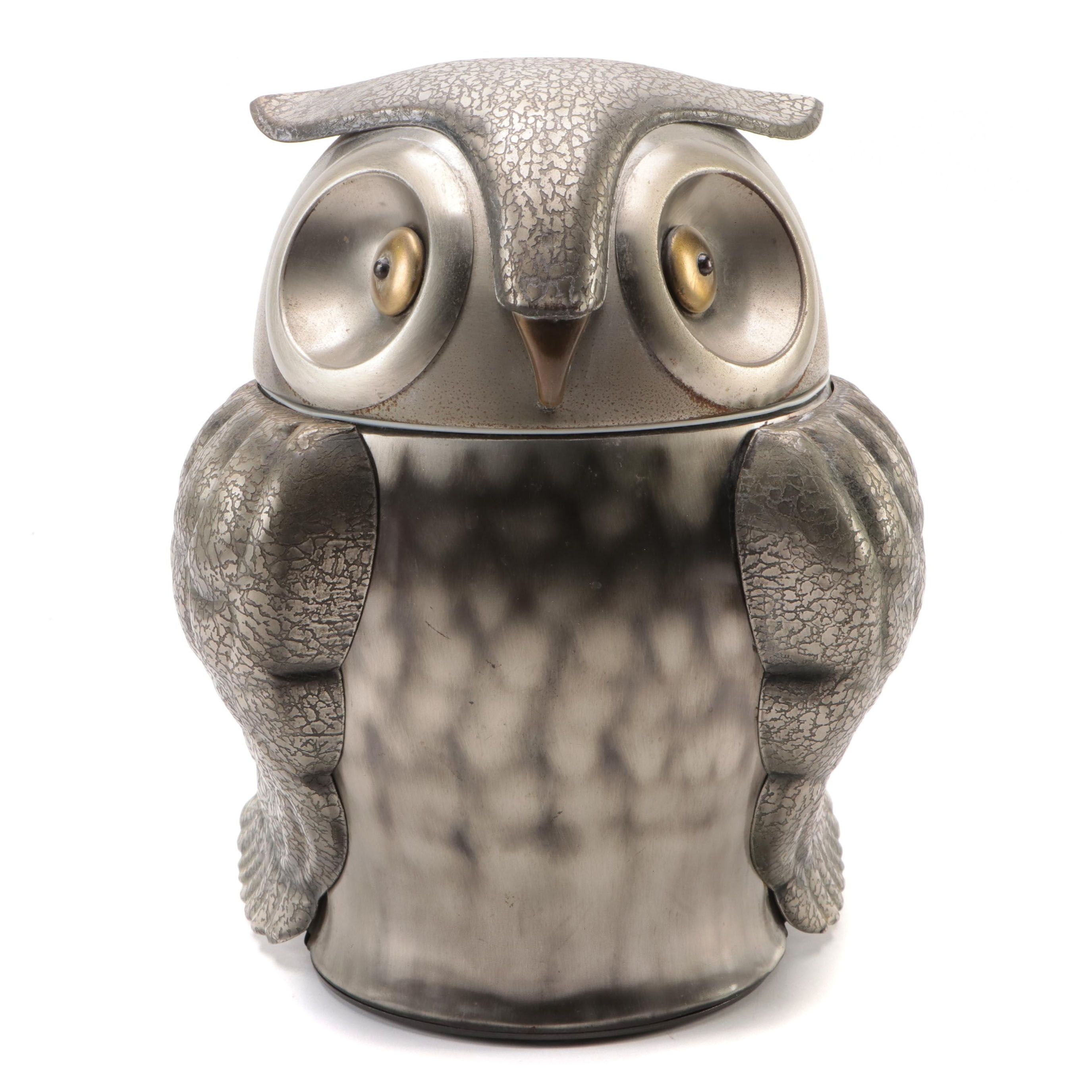 Pewtertone Olde Tankardware Owl Ice Bucket, Mid-20th Century