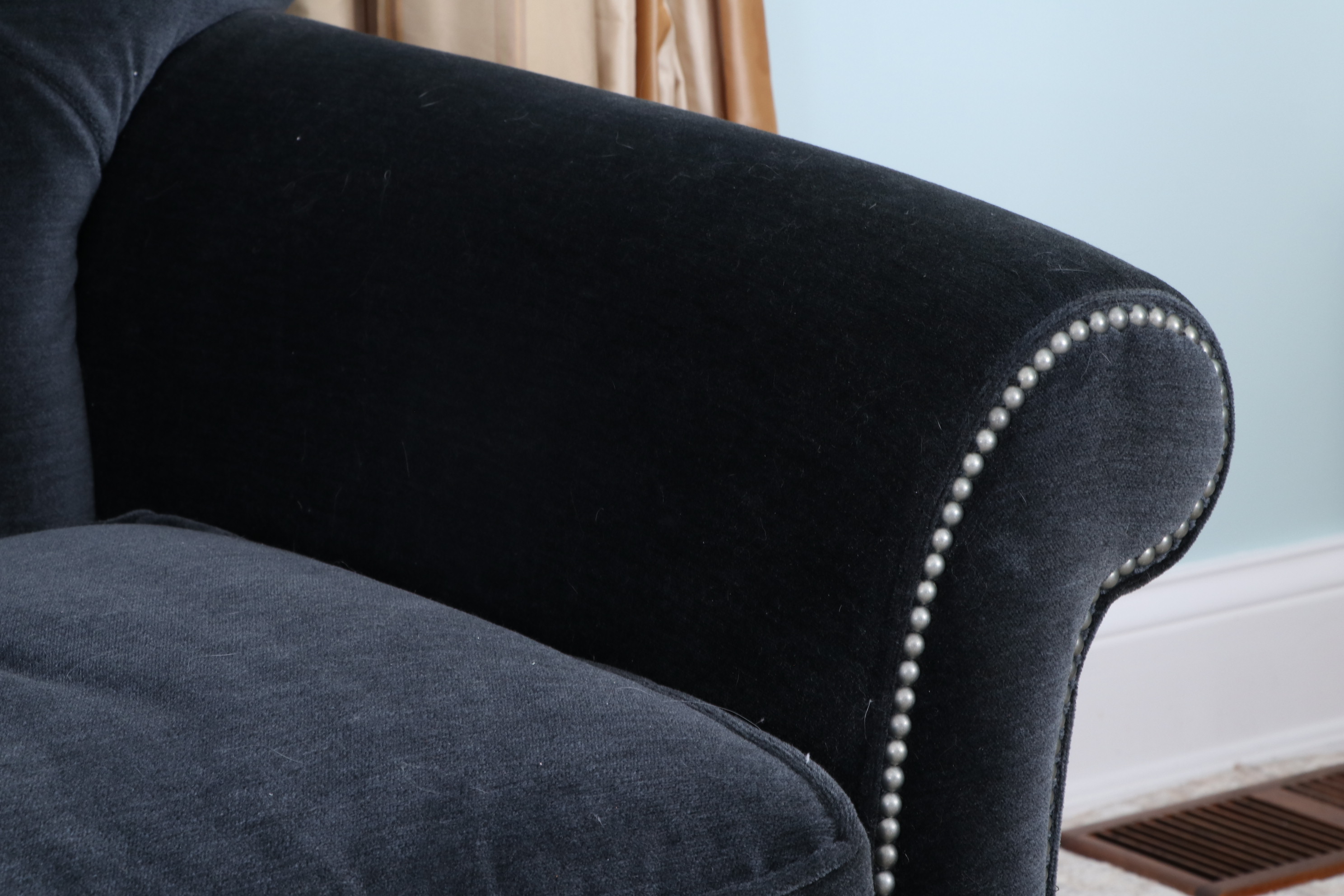 Arhaus Furniture "Preston" Tufted Velvet Sofa in Vernon Smoke