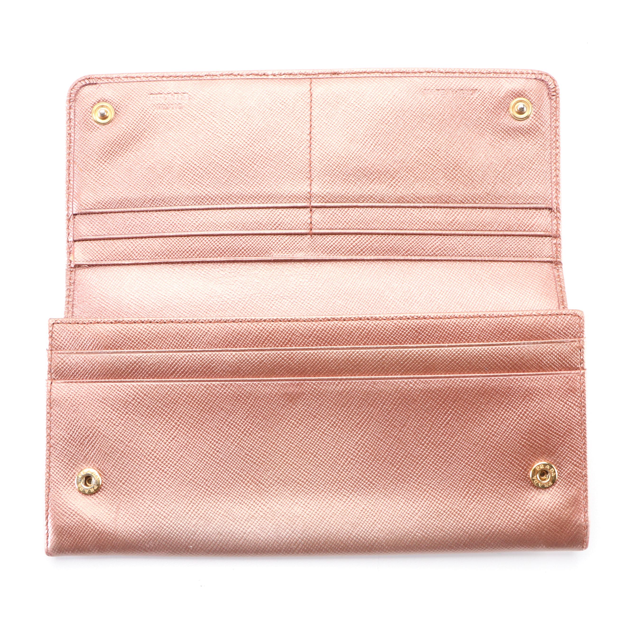 Prada Metallic Saffiano Leather Wallet