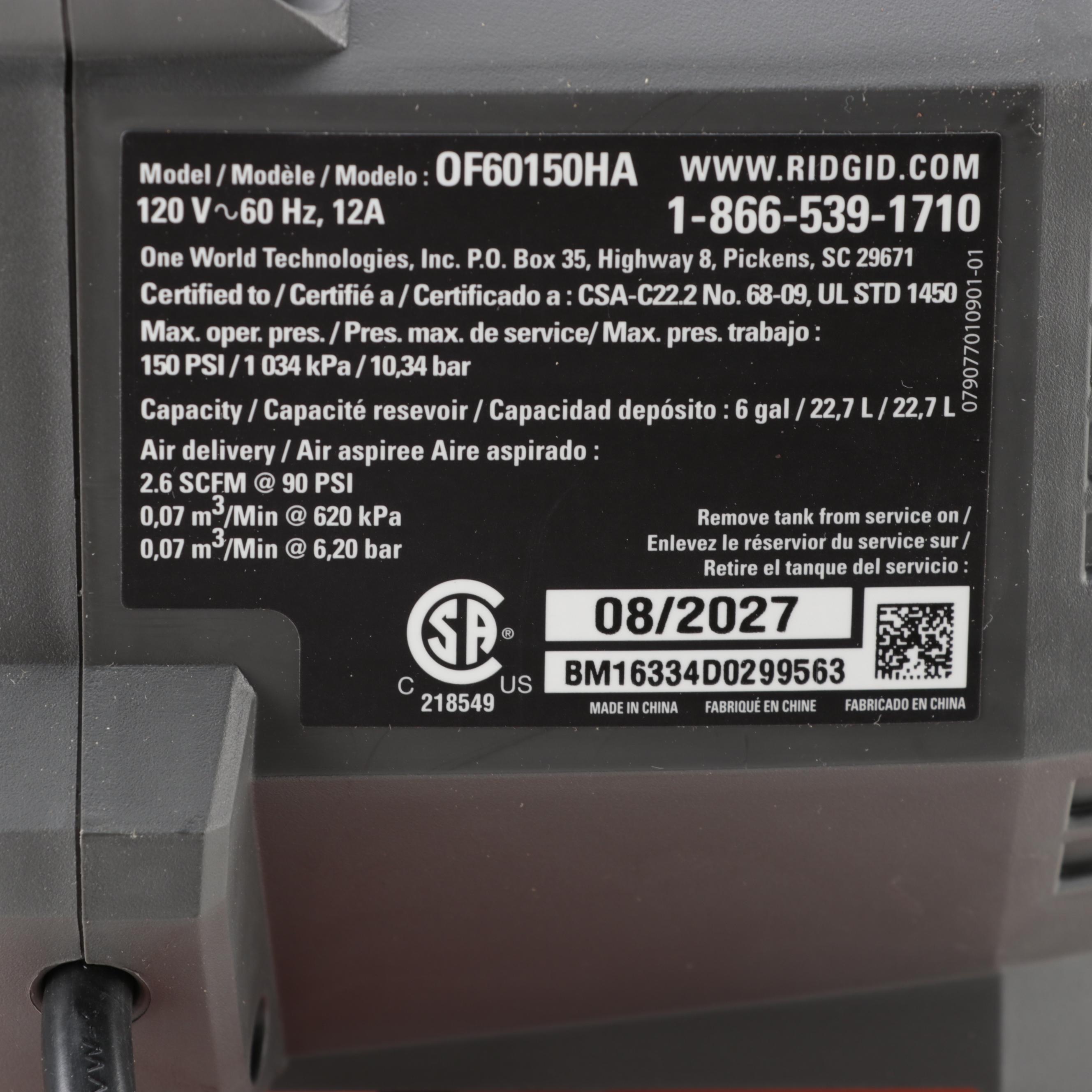 Rigid 6-Gallon Portable Electric Pancake Air Compressor