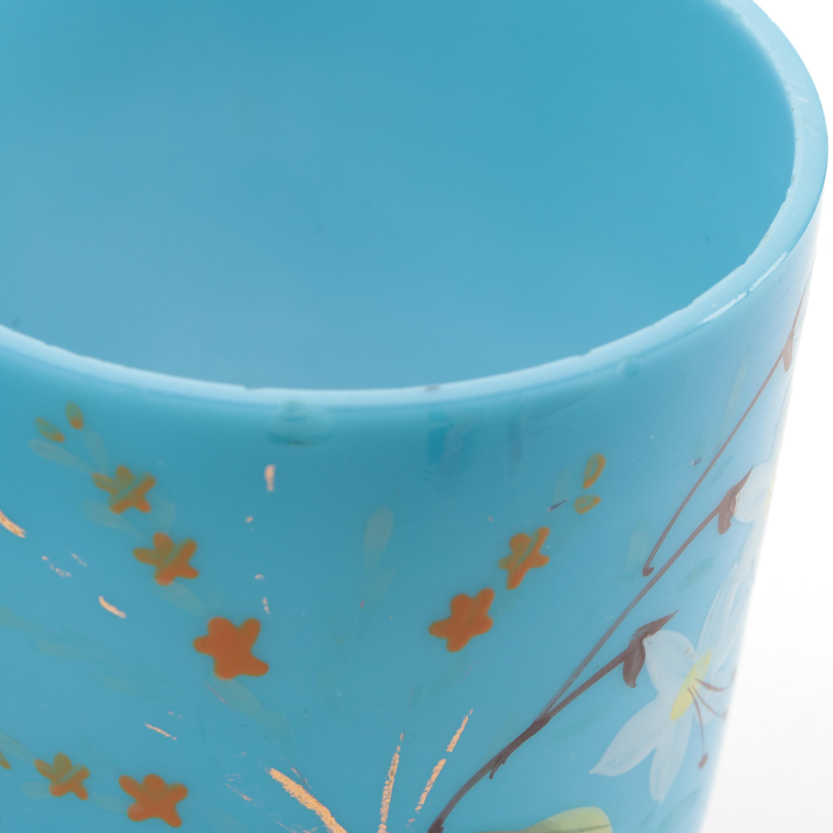 Victorian Blue Bristol Glass Hand-Painted Vases, Late 19th/ Early 20th Century