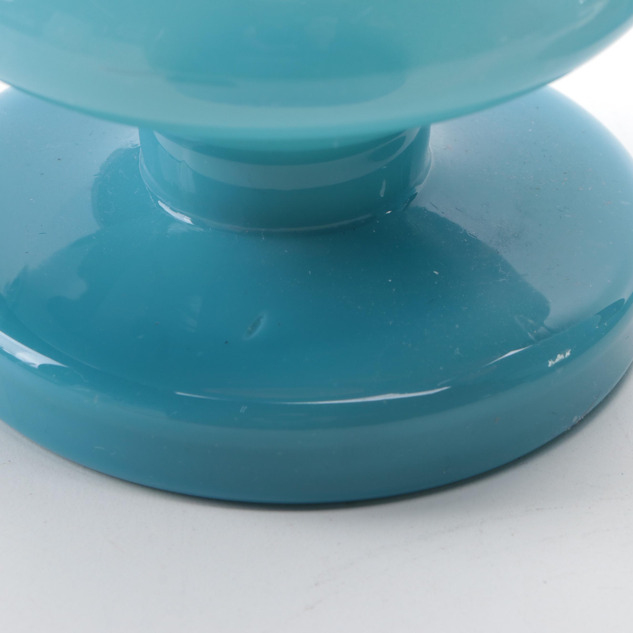 Victorian Blue Bristol Glass Hand-Painted Vases, Late 19th/ Early 20th Century