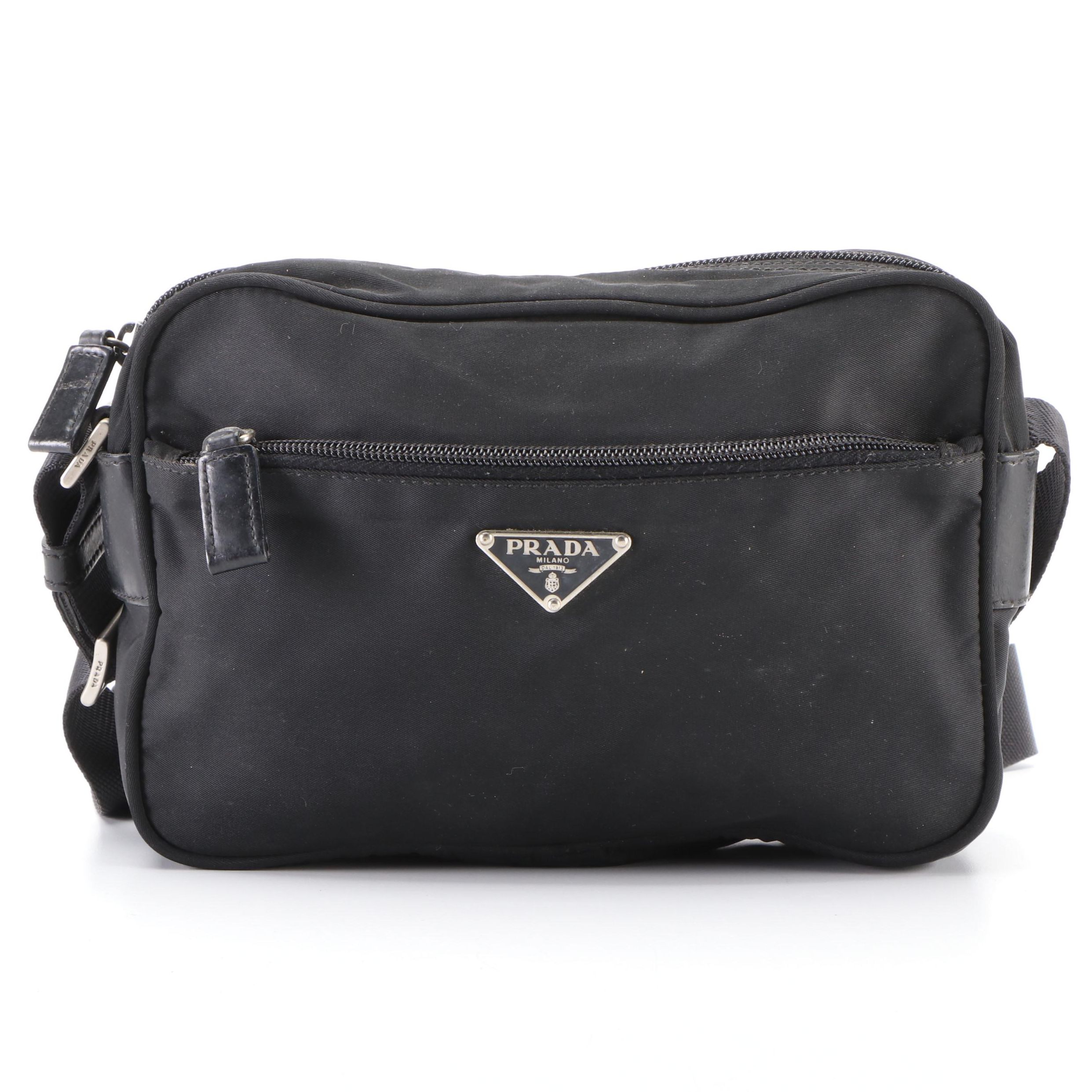 Prada Small Crossbody Bag in Nero Tessuto Nylon with Black Leather Trim