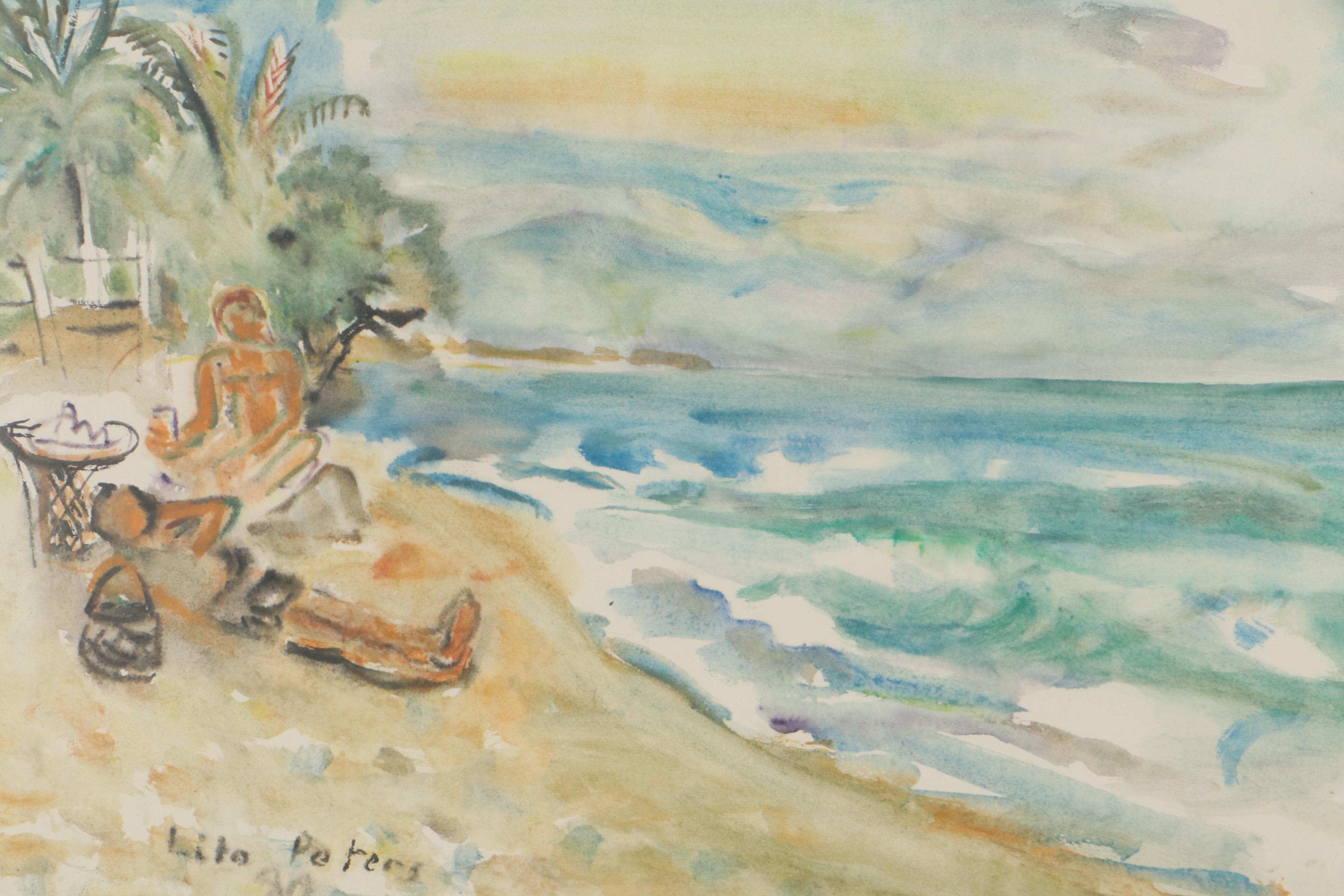 Lilo Peters Watercolor Painting of a Beach Scene