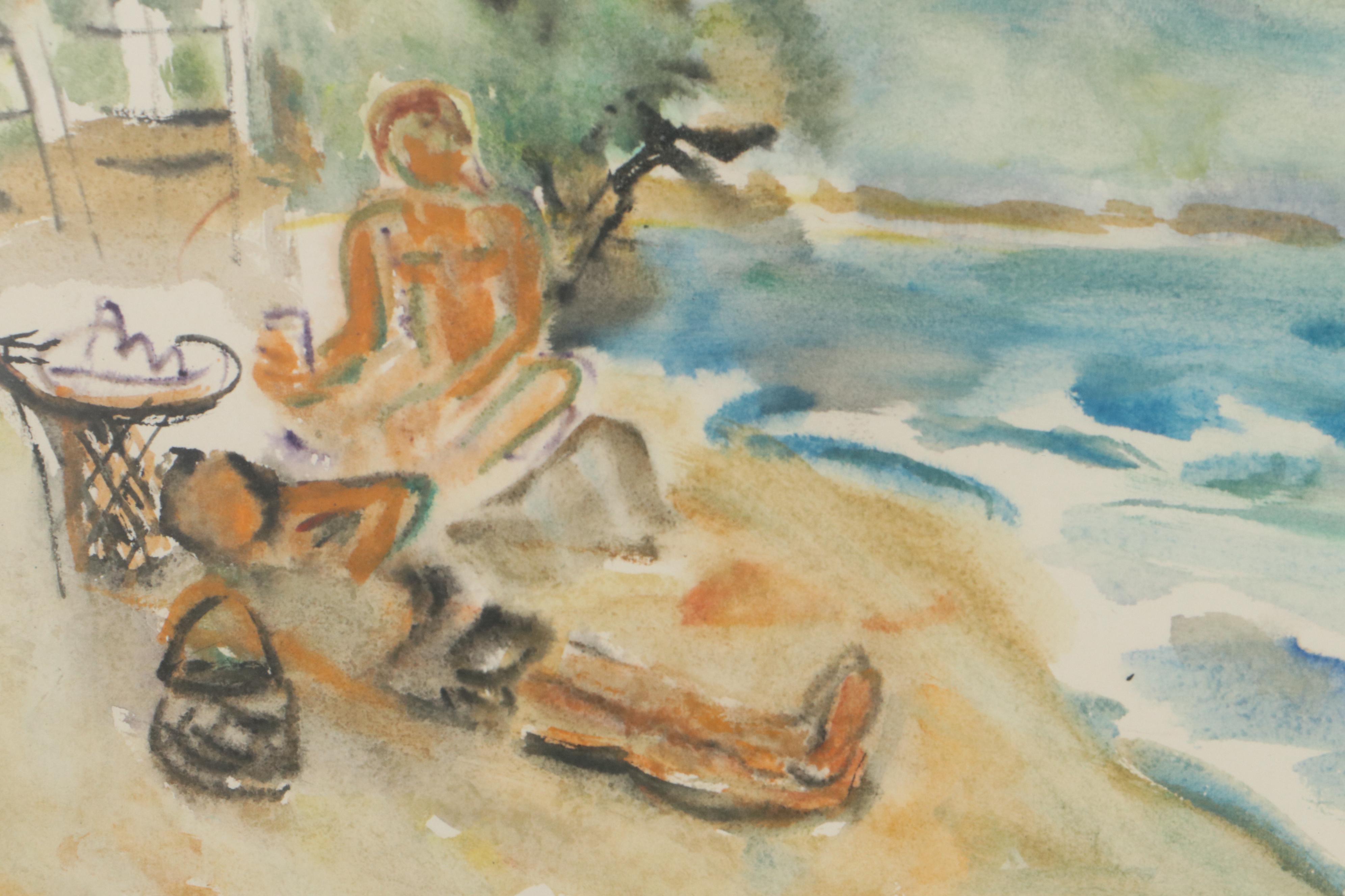 Lilo Peters Watercolor Painting of a Beach Scene