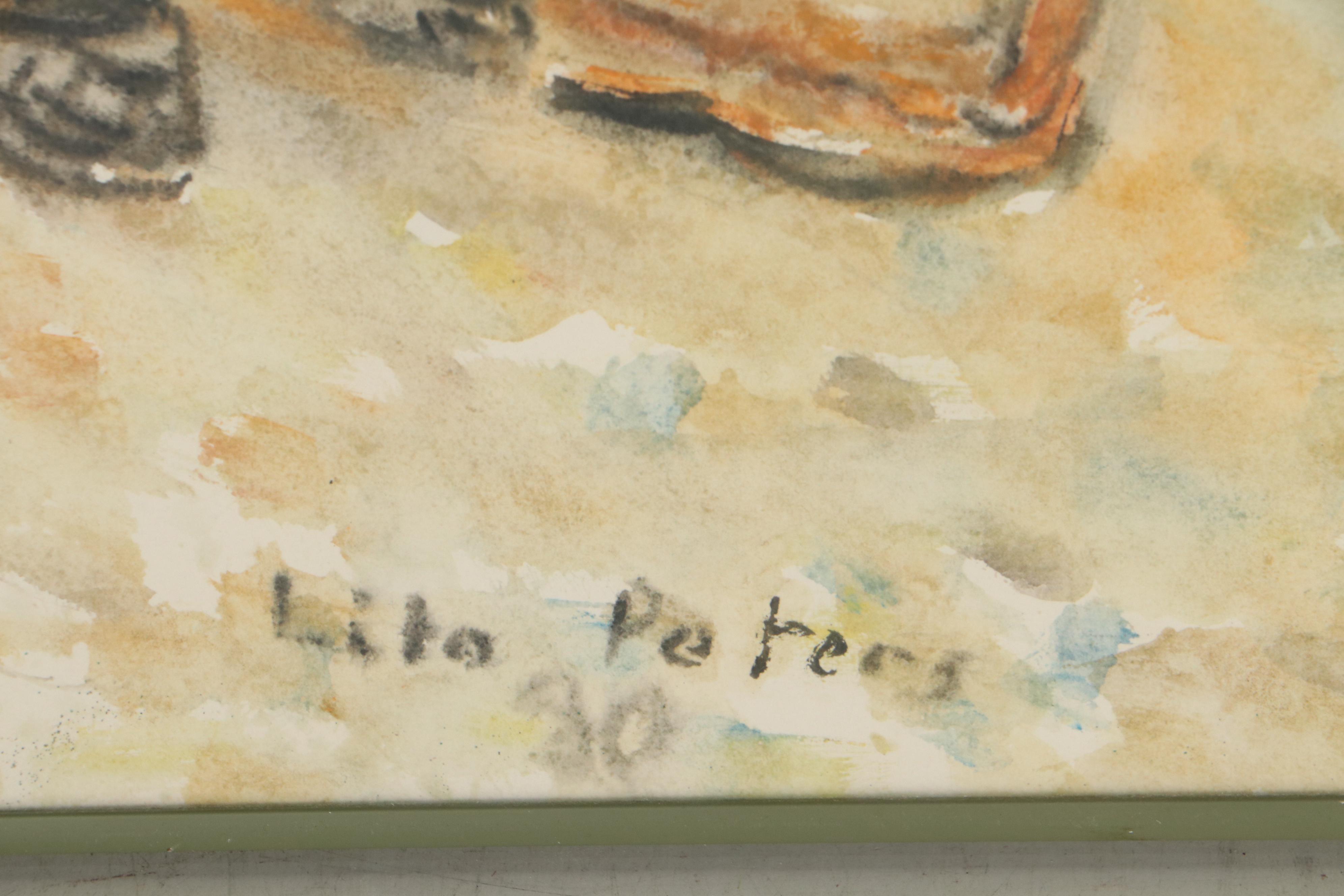 Lilo Peters Watercolor Painting of a Beach Scene