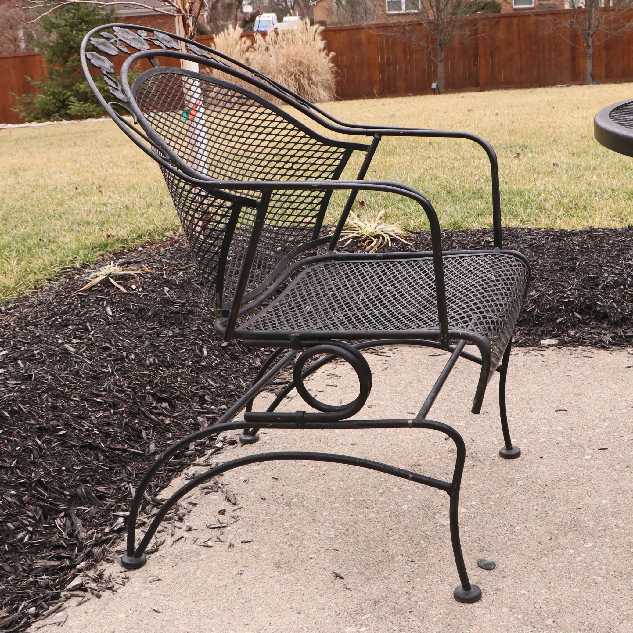 Iron Mesh Patio Dining Set with Two Rocker Chairs