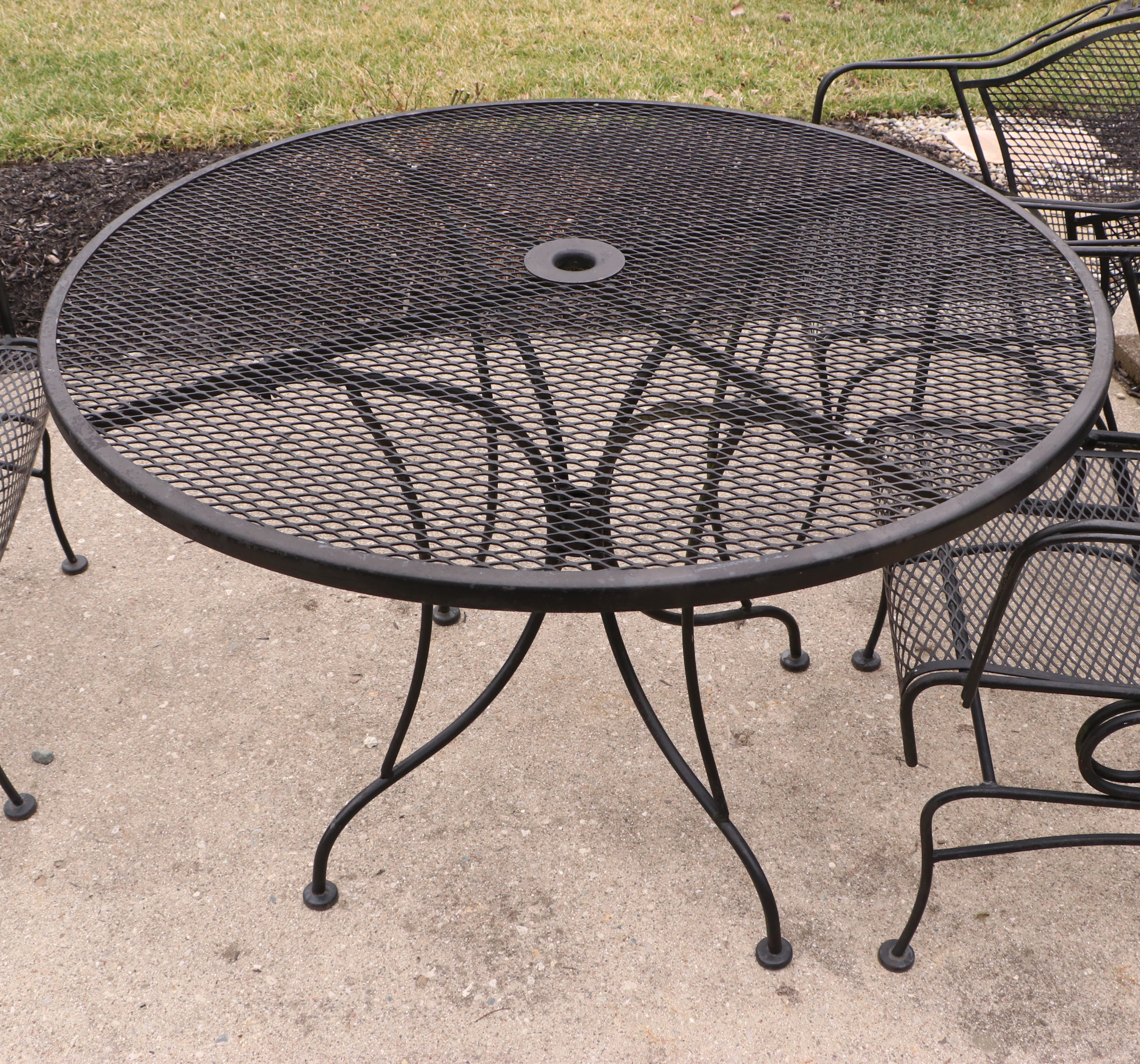 Iron Mesh Patio Dining Set with Two Rocker Chairs