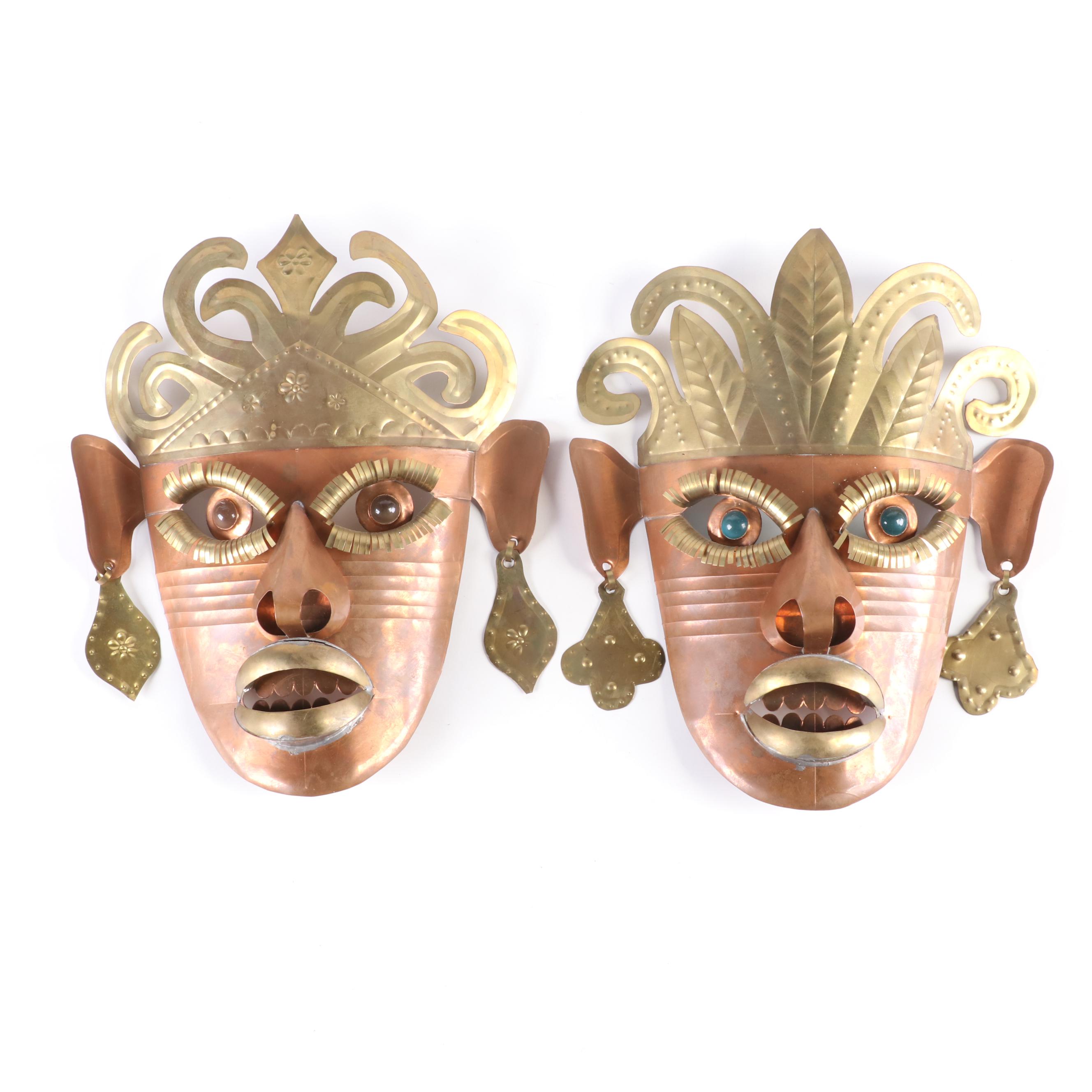 Mexican Folk Art Masks with Sunburst Mirrors and Other Wall Decor
