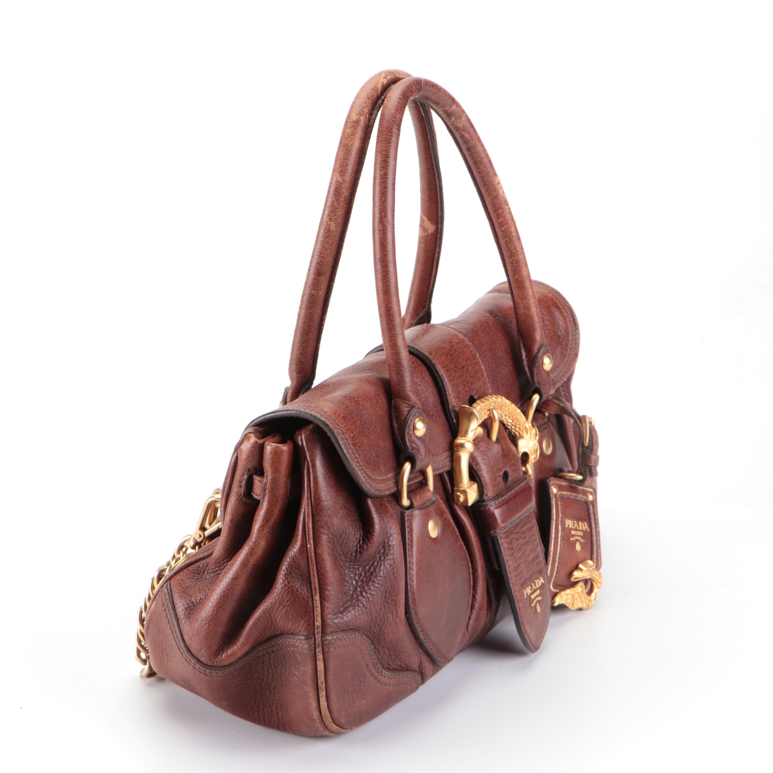 Prada Medium Animalier Satchel in Dark Brown Deerskin Leather