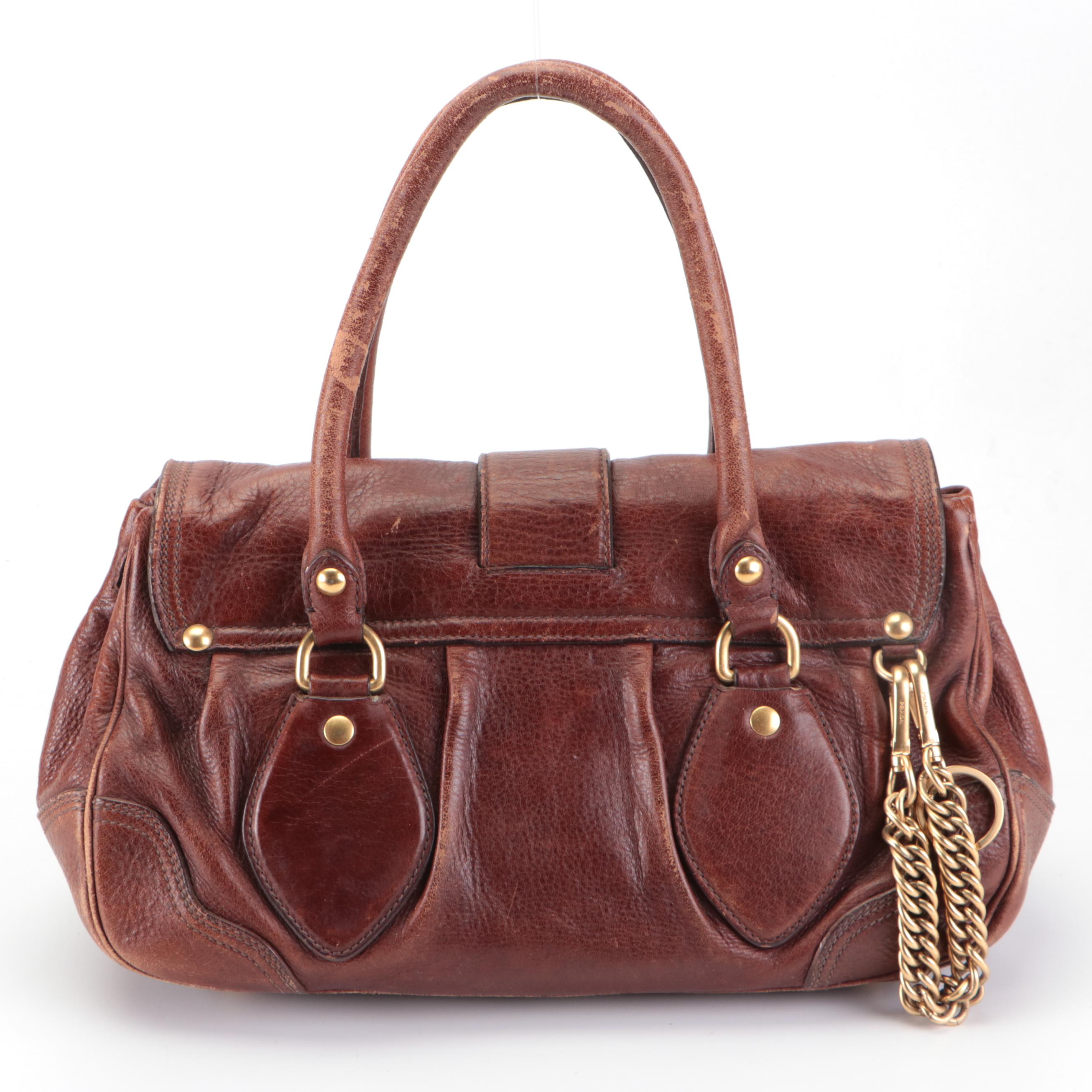 Prada Medium Animalier Satchel in Dark Brown Deerskin Leather