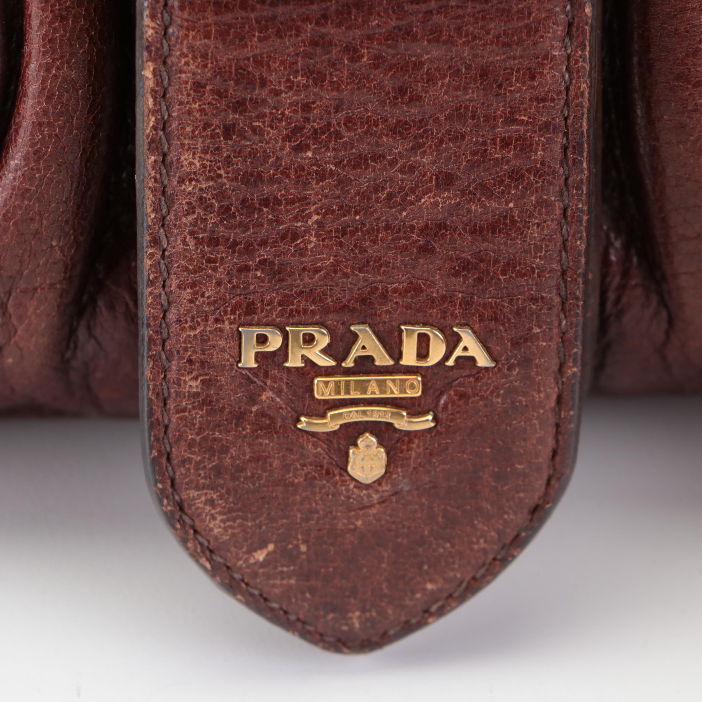 Prada Medium Animalier Satchel in Dark Brown Deerskin Leather