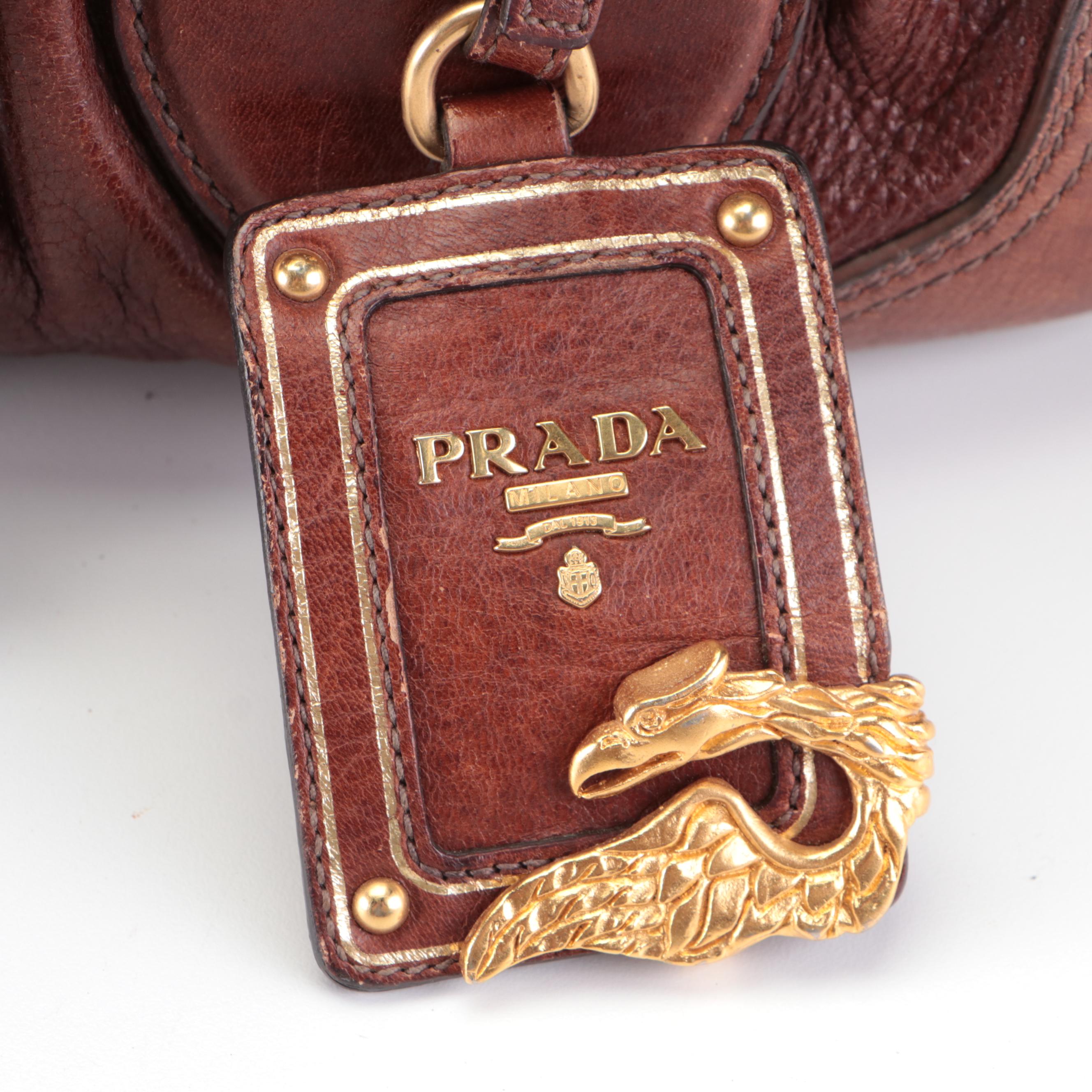 Prada Medium Animalier Satchel in Dark Brown Deerskin Leather