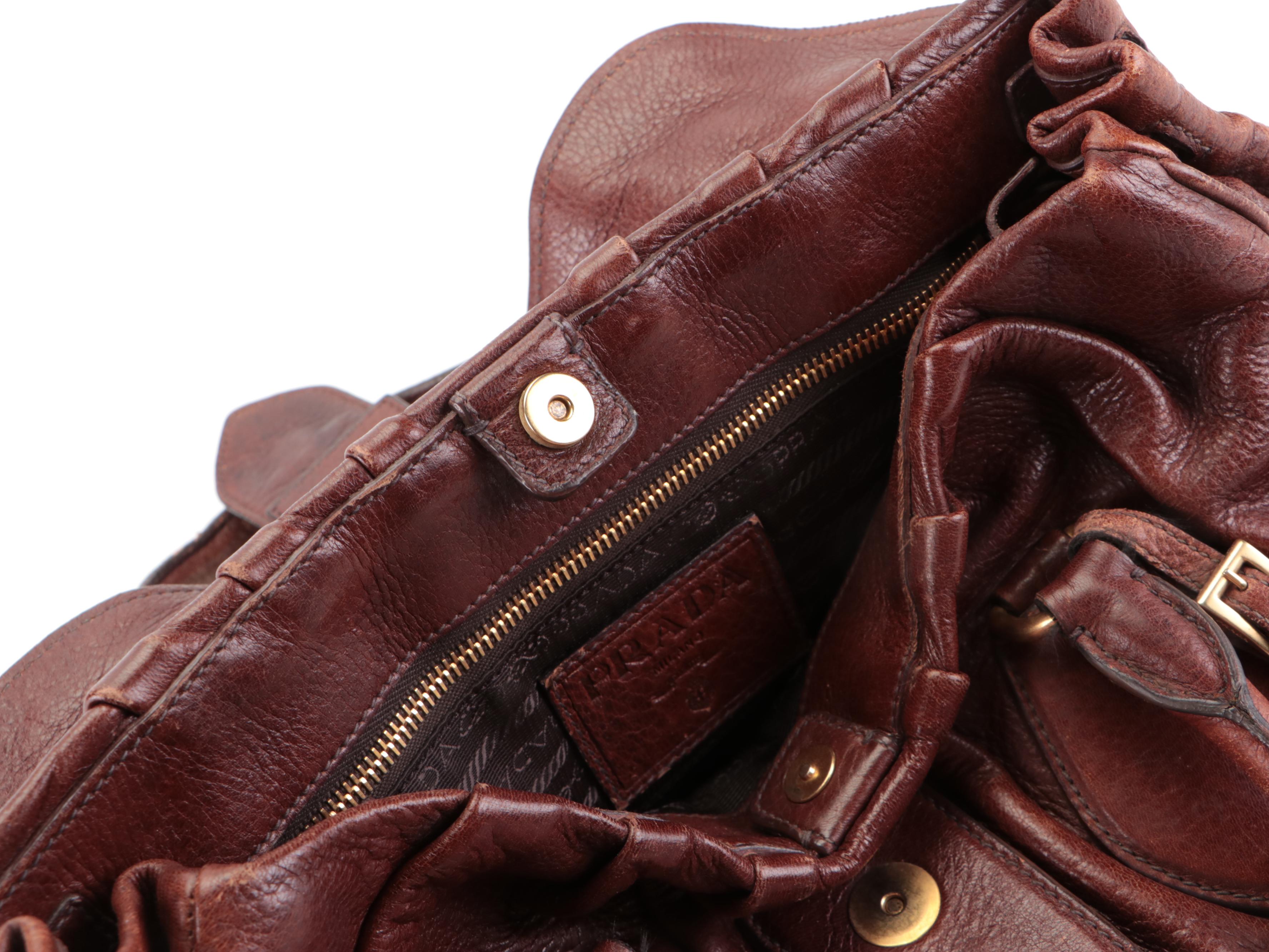 Prada Medium Animalier Satchel in Dark Brown Deerskin Leather