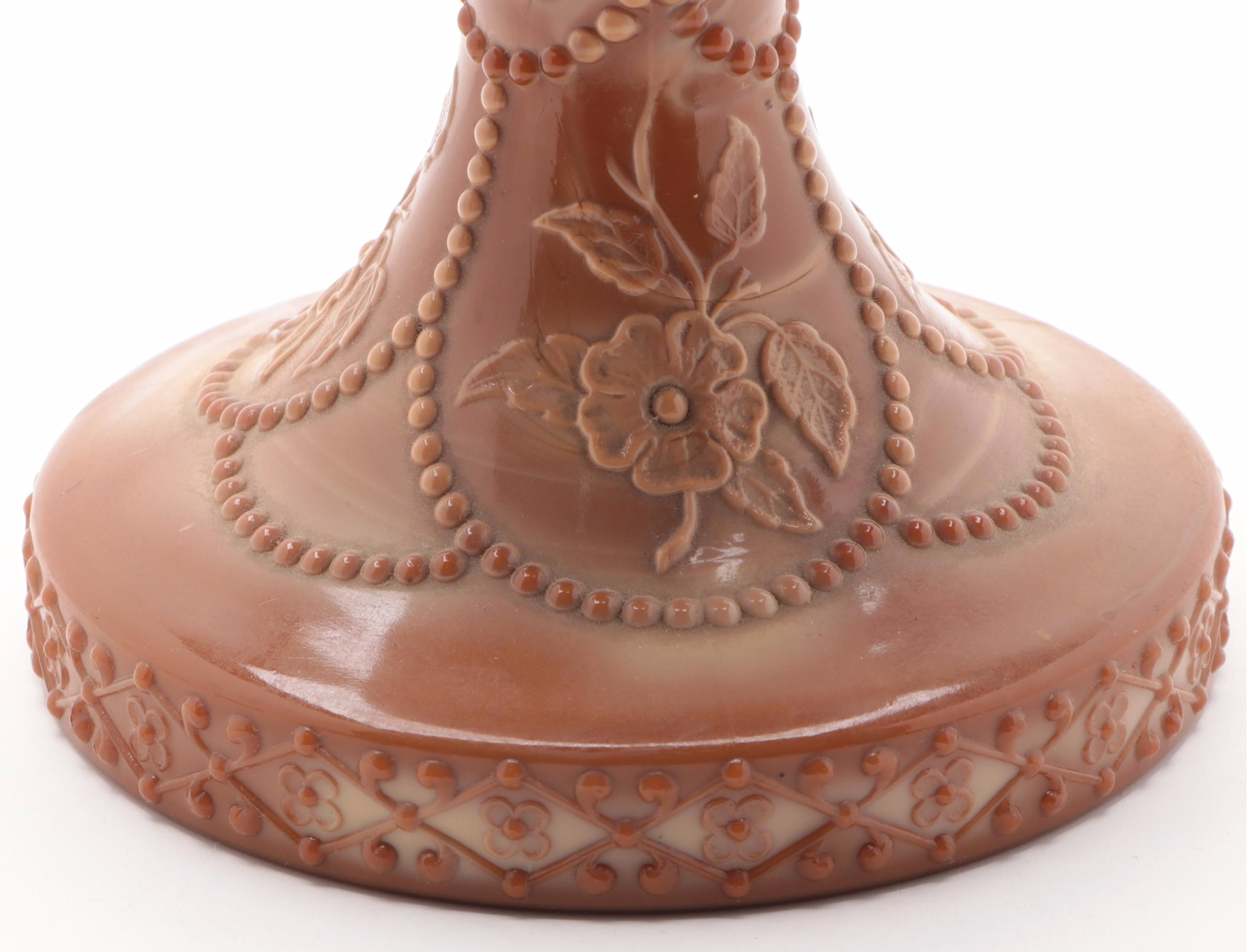 McKee "Sultan Wild Rose" Chocolate Slag Glass Oil Lamp, Late 19th/ Early 20th C.