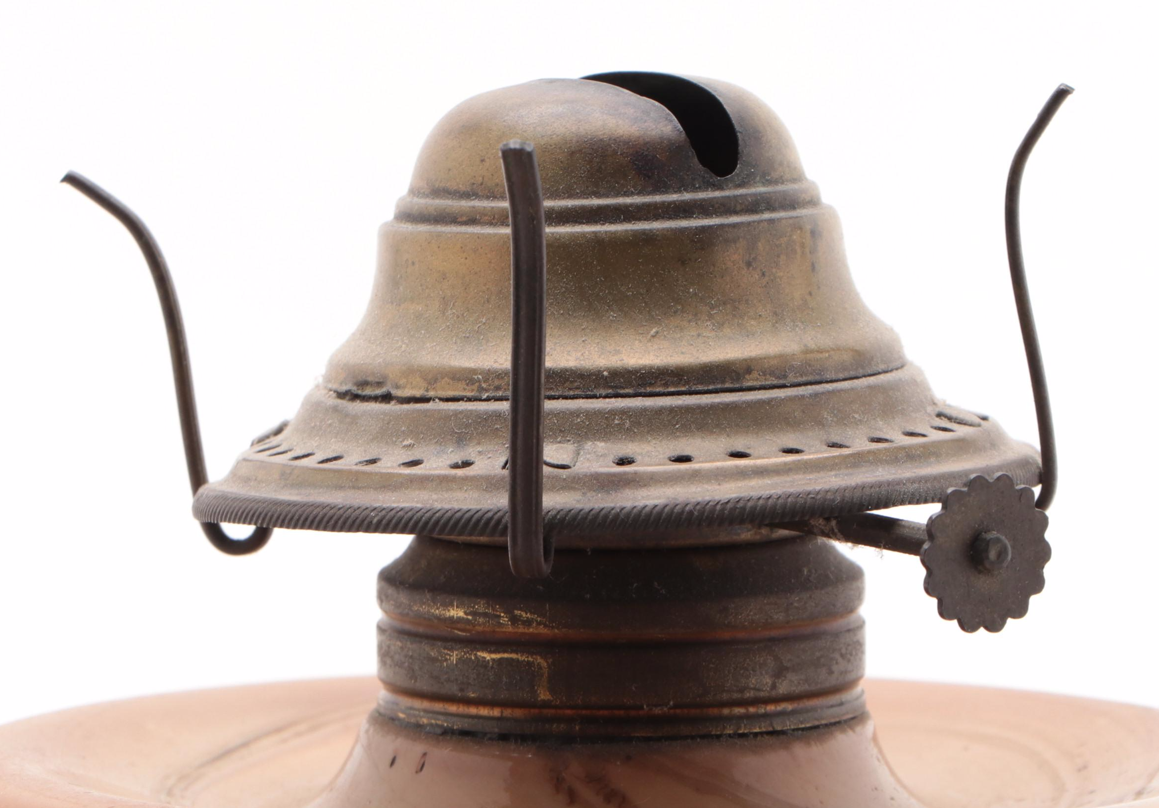 McKee "Sultan Wild Rose" Chocolate Slag Glass Oil Lamp, Late 19th/ Early 20th C.