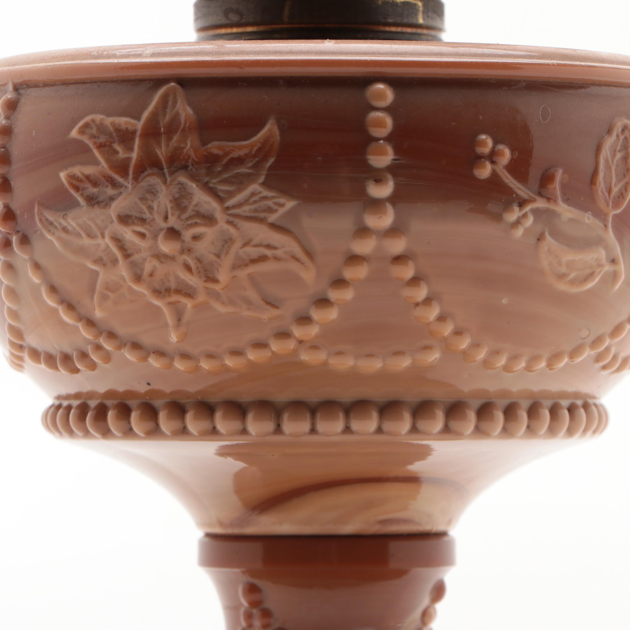 McKee "Sultan Wild Rose" Chocolate Slag Glass Oil Lamp, Late 19th/ Early 20th C.