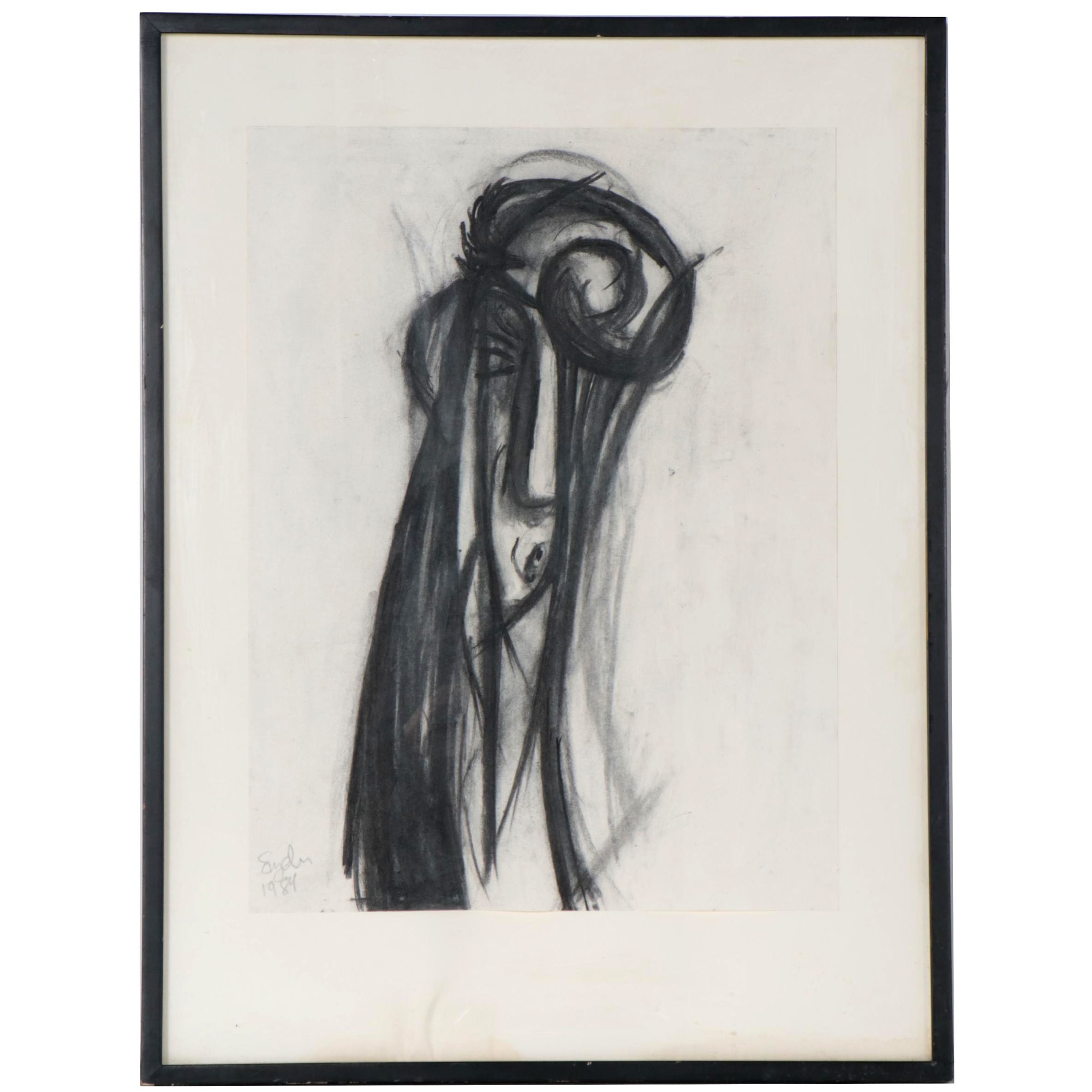 Richard Snyder Charcoal Drawing of Abstract Figure, 1984