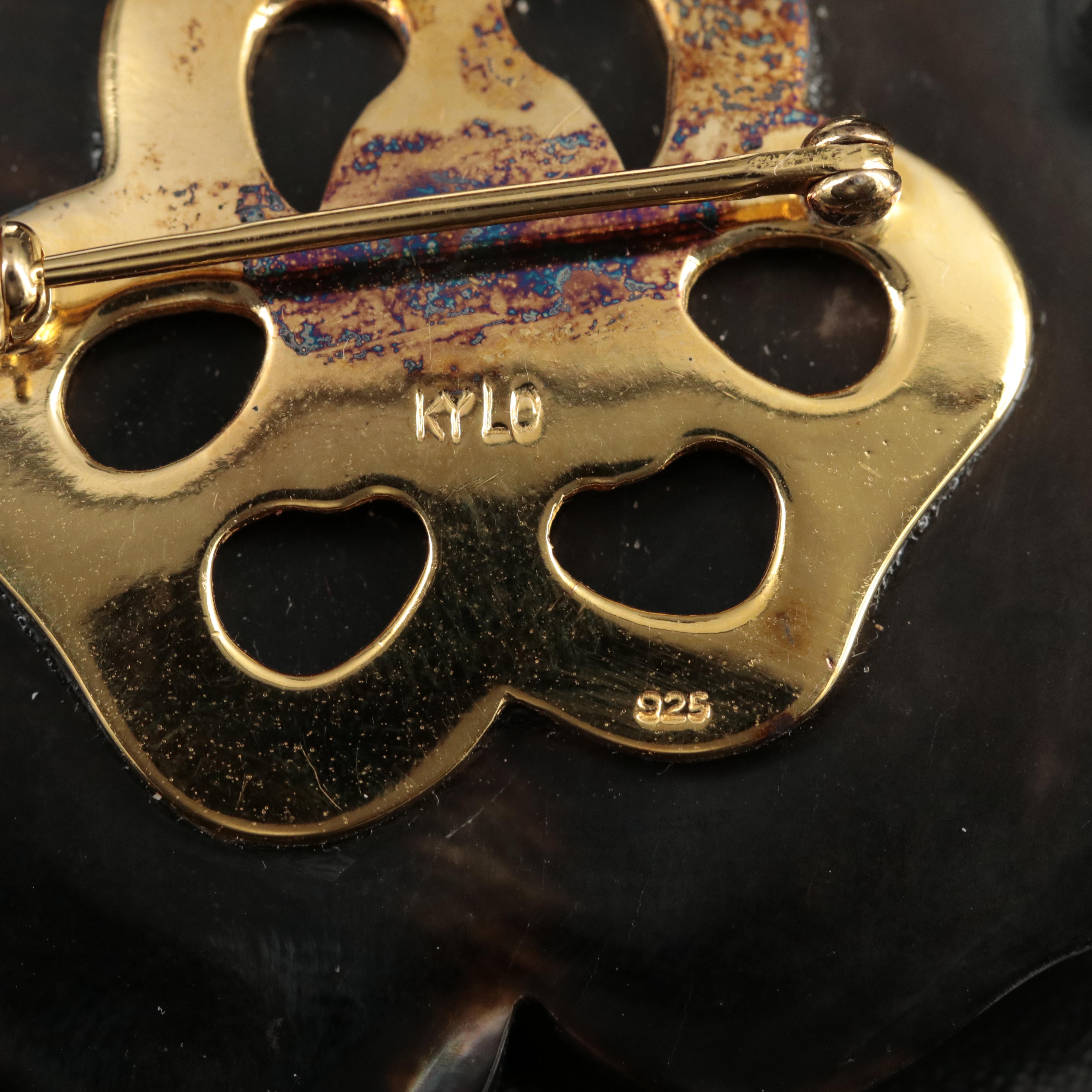 Kai-Yin Lo Sterling Flower Brooches with Mother of Pearl and Amethyst