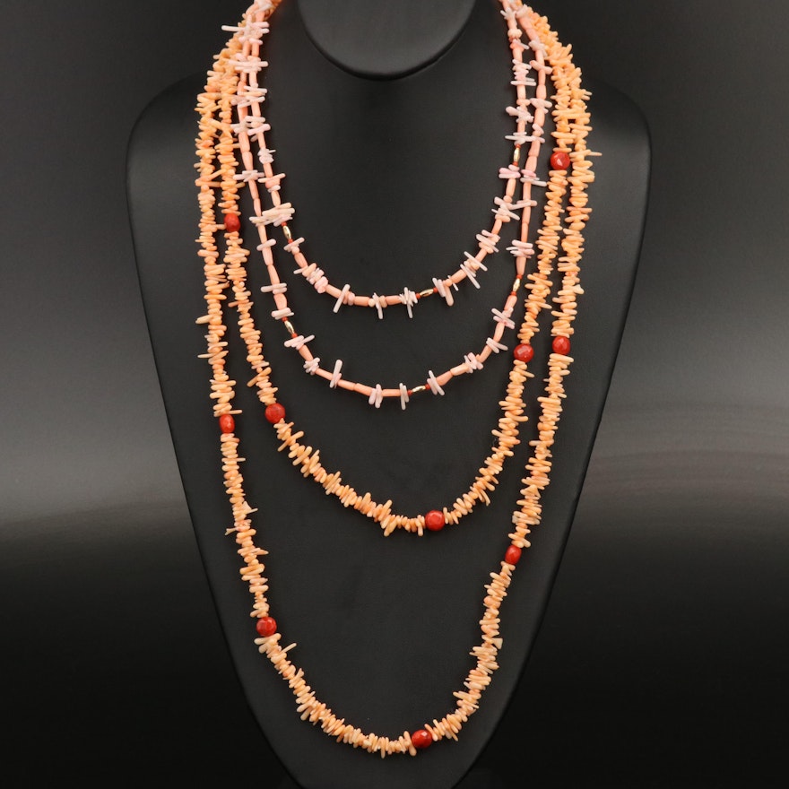 Branch Coral Multi-Strand Fringe Necklace with 14K Closure
