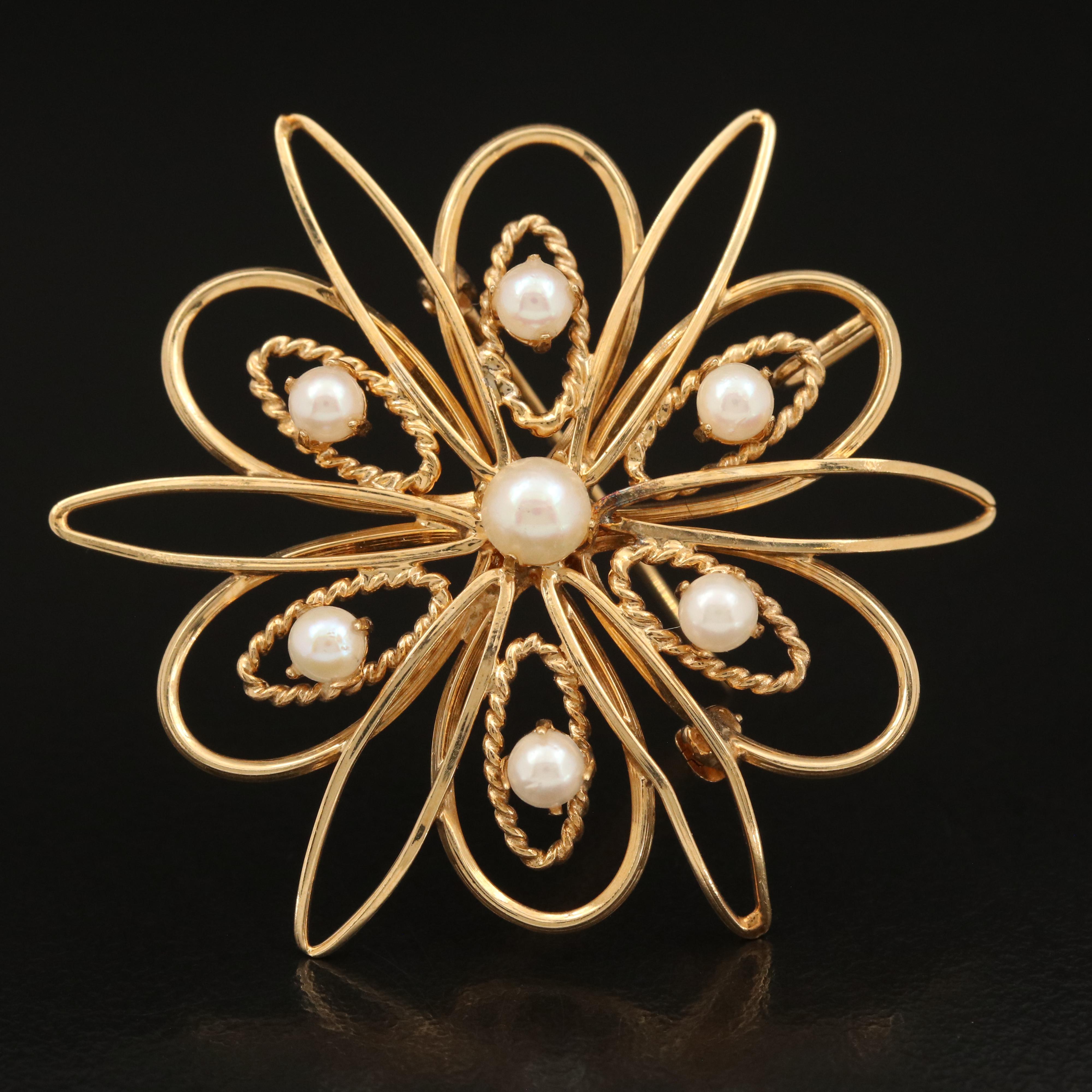 Carl Art 14K Pearl Starburst Converter Brooch