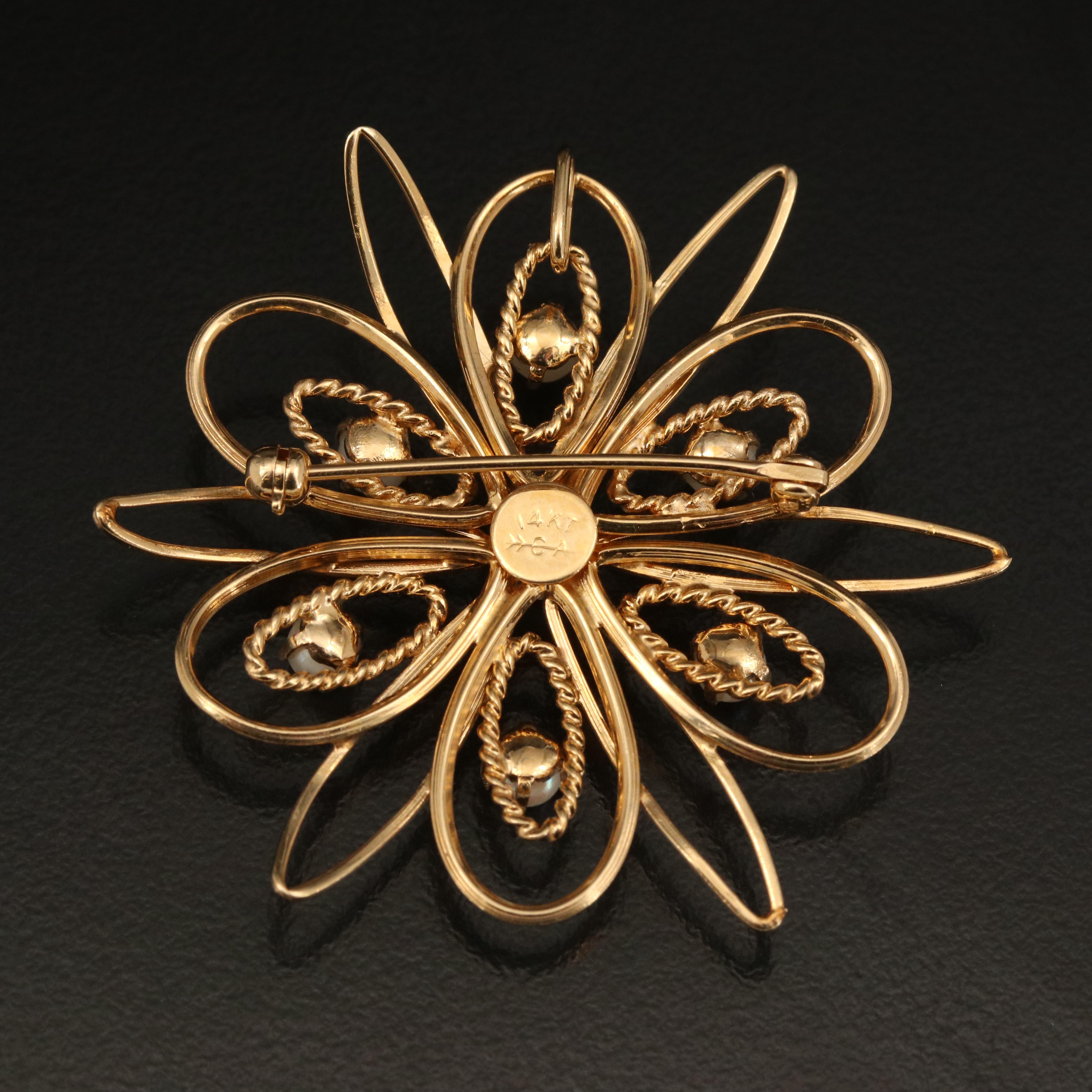 Carl Art 14K Pearl Starburst Converter Brooch
