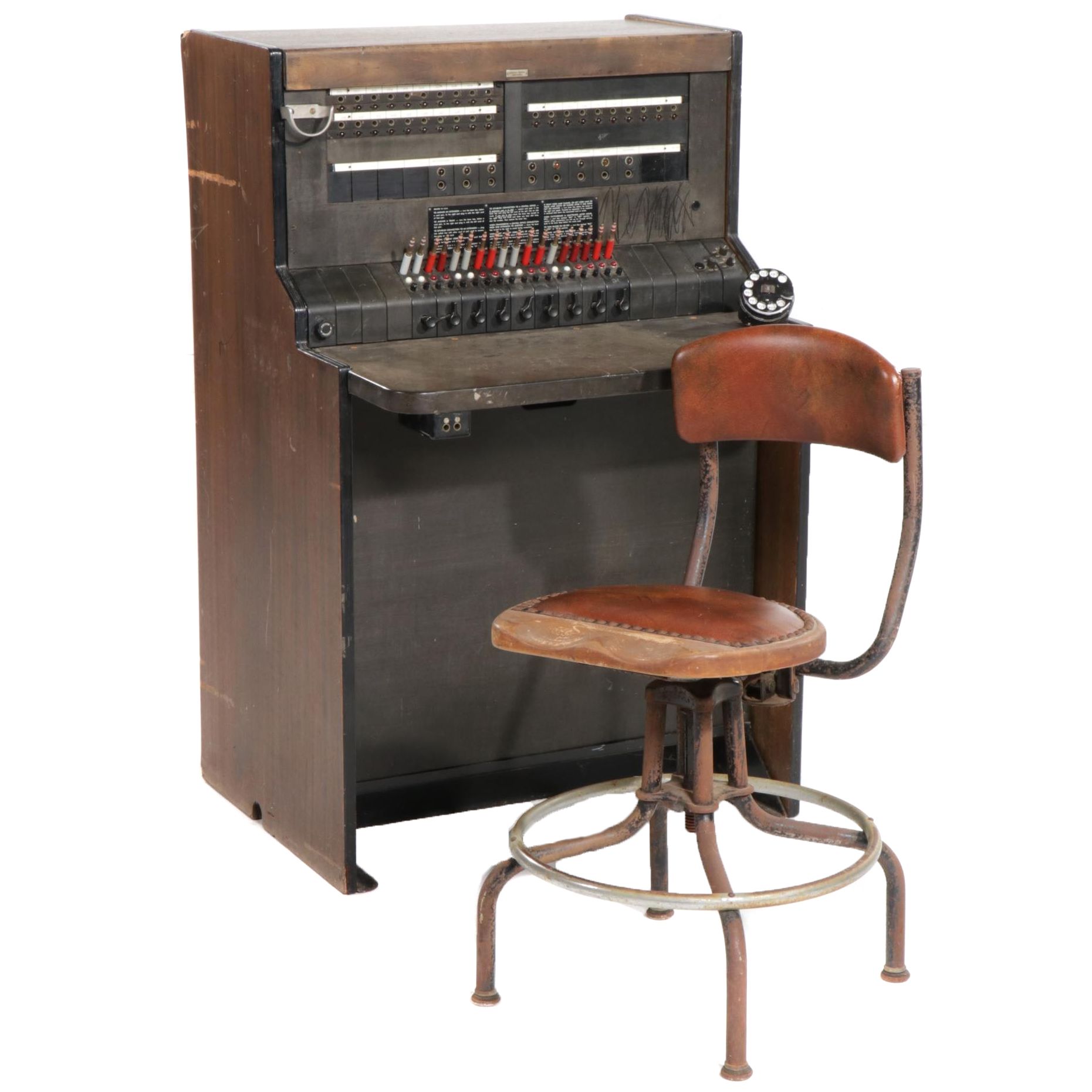 Western Electric Model 555PBX Telephone Switchboard and Chair, Mid-20th Century