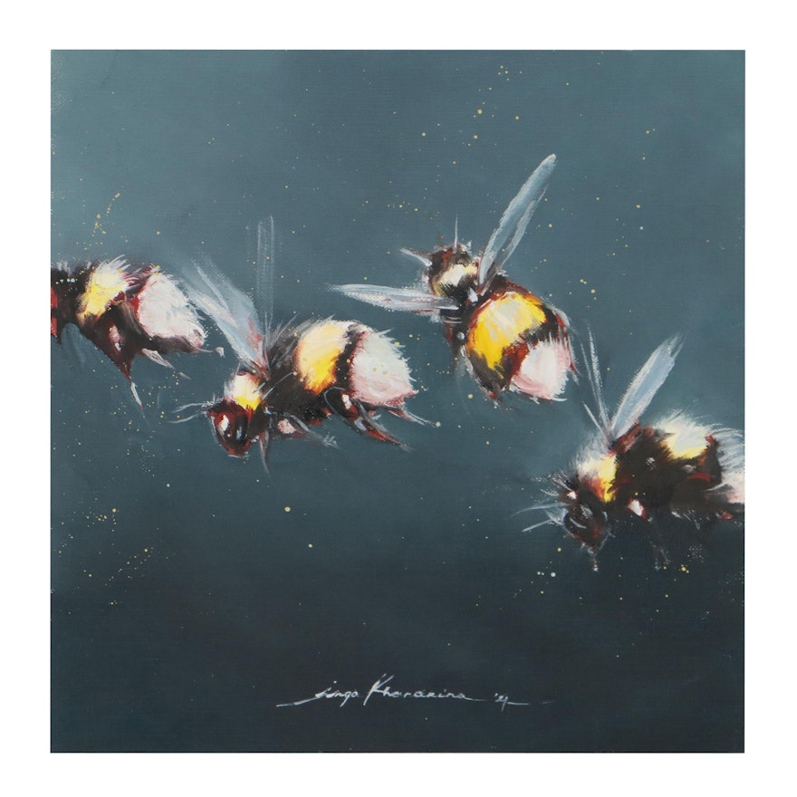 Inga Khanarina Oil Painting of Bees in Flight, 2021