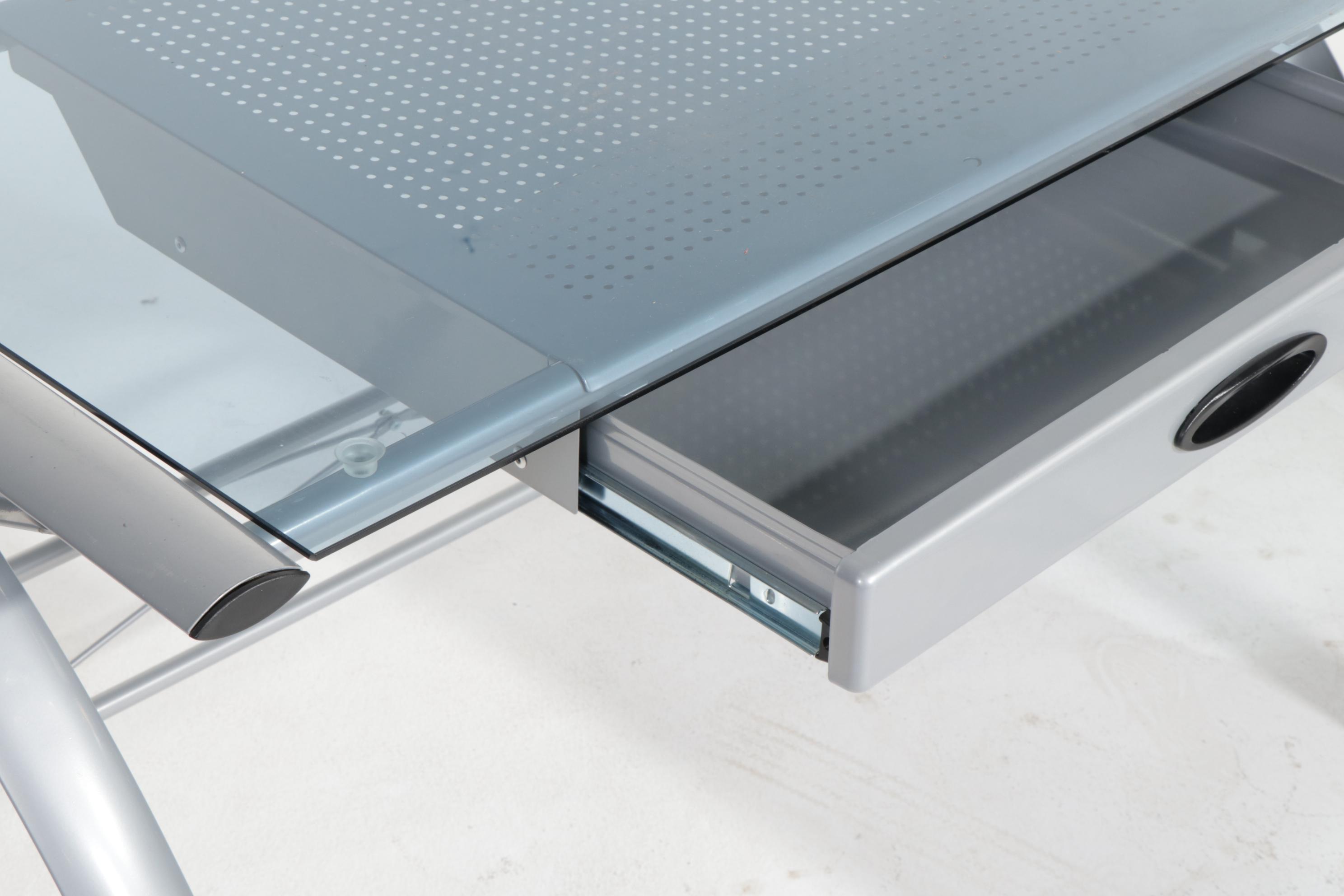 Studio RTA "Futura LS" Glass Top Metal Corner Computer Desk and Office Chair