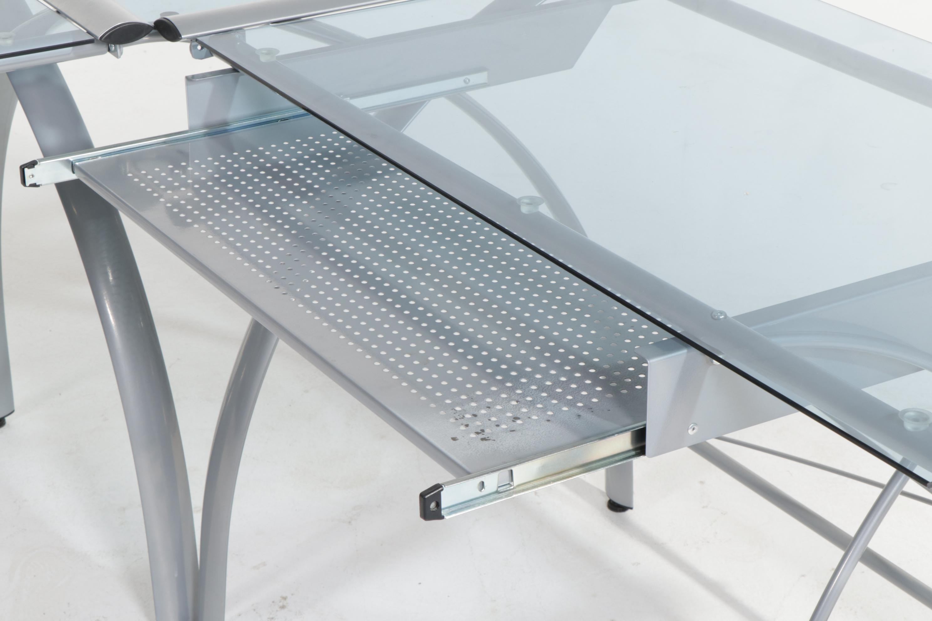 Studio RTA "Futura LS" Glass Top Metal Corner Computer Desk and Office Chair