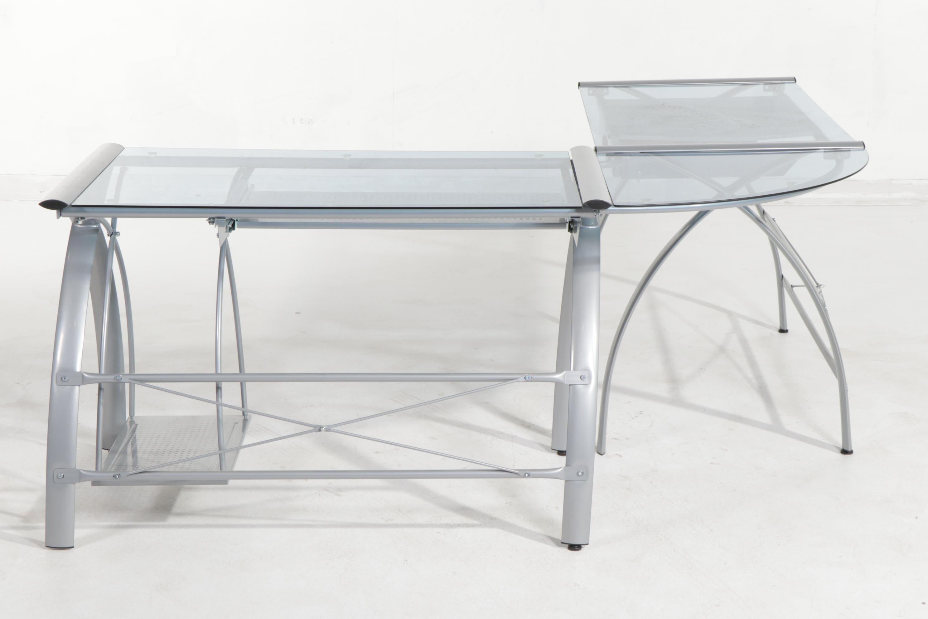 Studio RTA "Futura LS" Glass Top Metal Corner Computer Desk and Office Chair