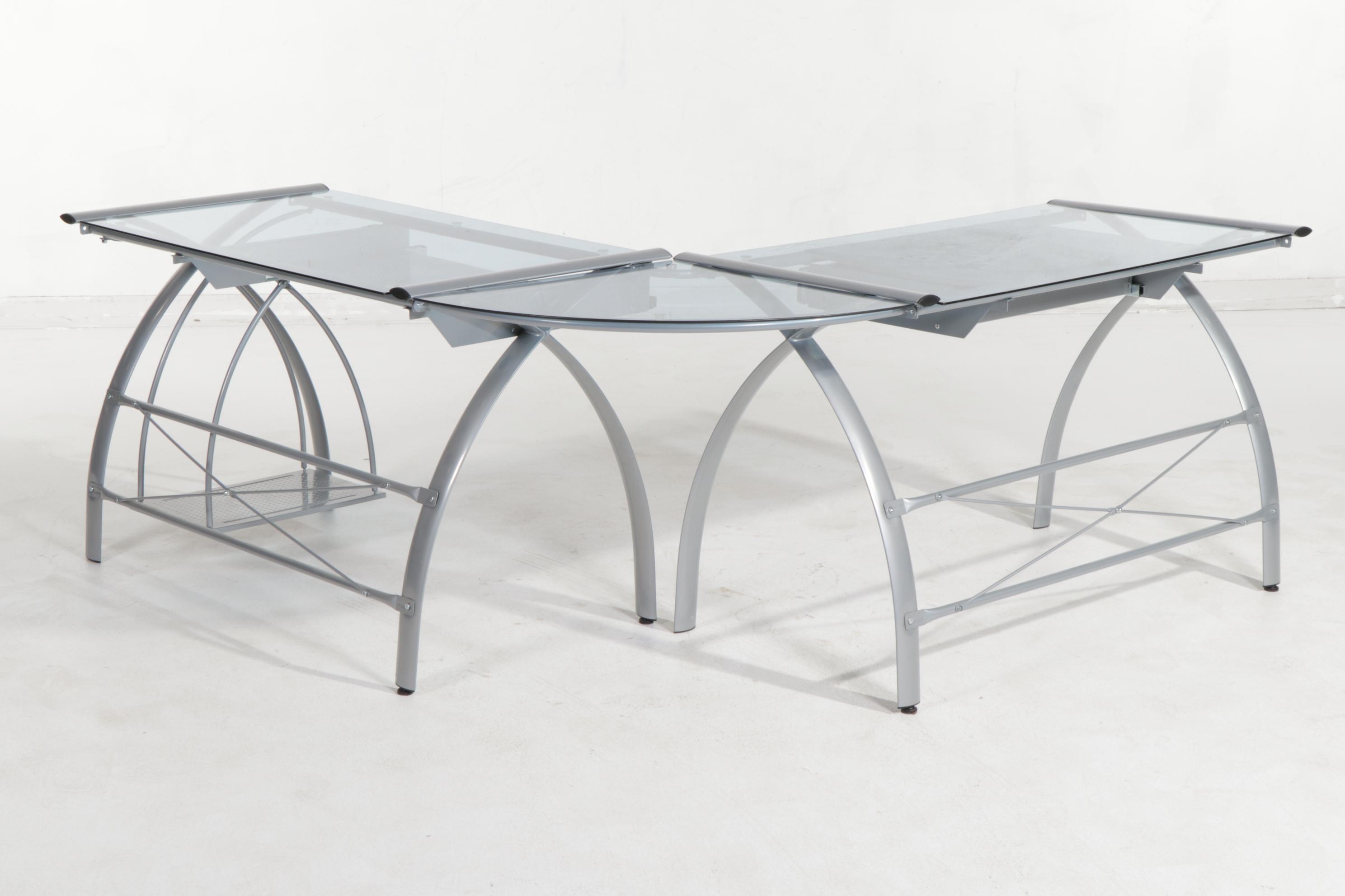 Studio RTA "Futura LS" Glass Top Metal Corner Computer Desk and Office Chair