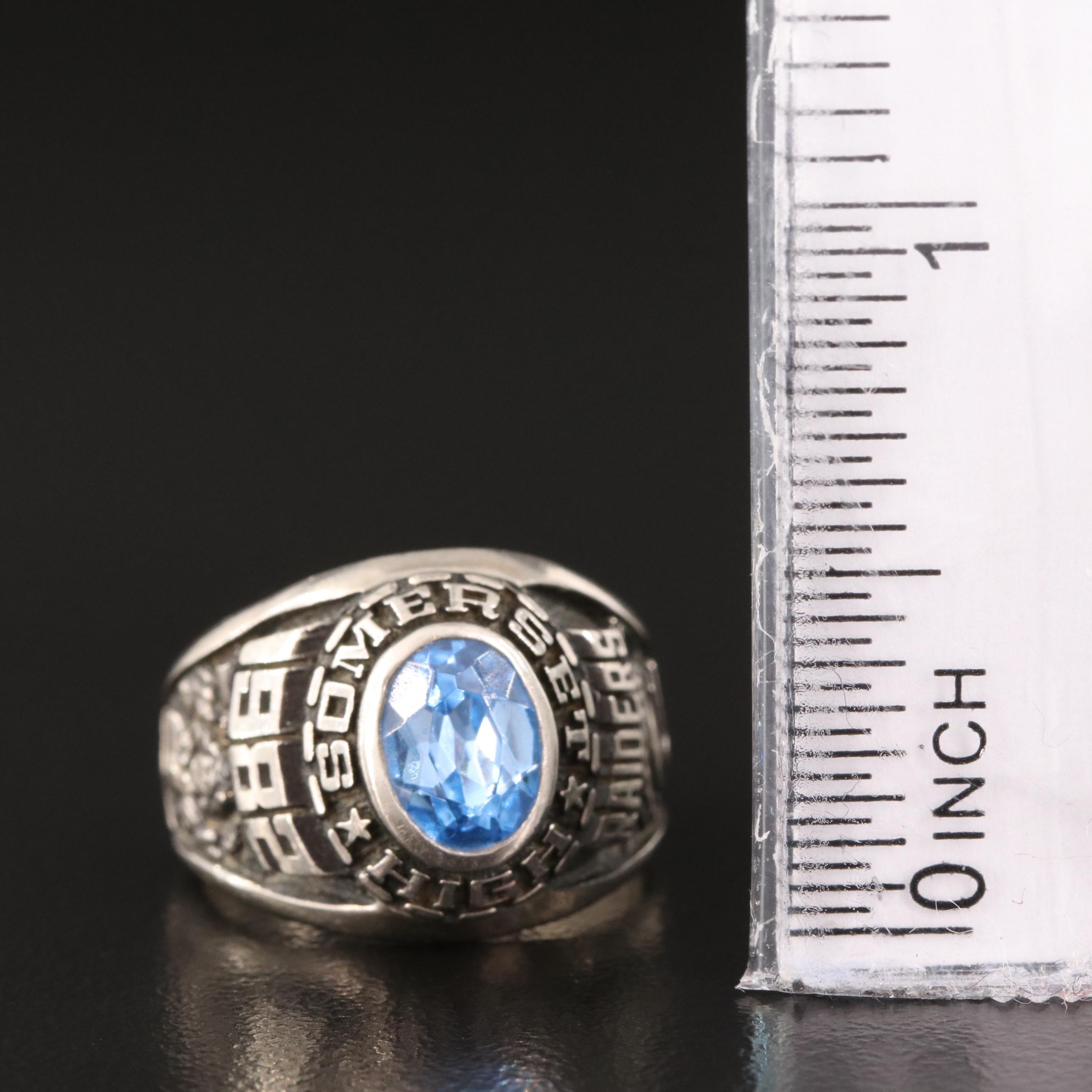 1982 10K Spinel Somerset High School Ring with Sterling Enamel Yale Brooch