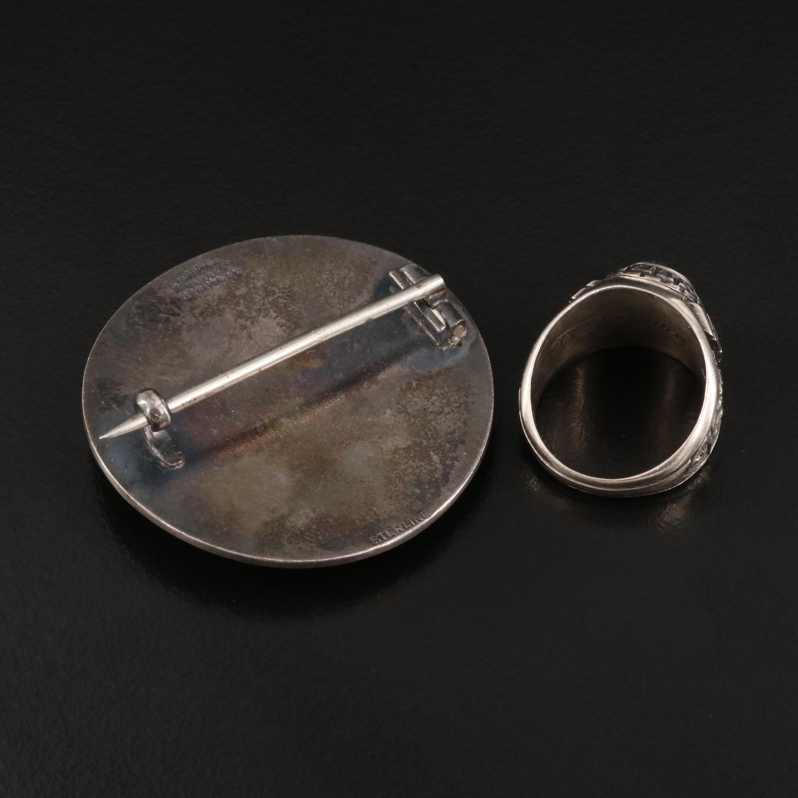 1982 10K Spinel Somerset High School Ring with Sterling Enamel Yale Brooch