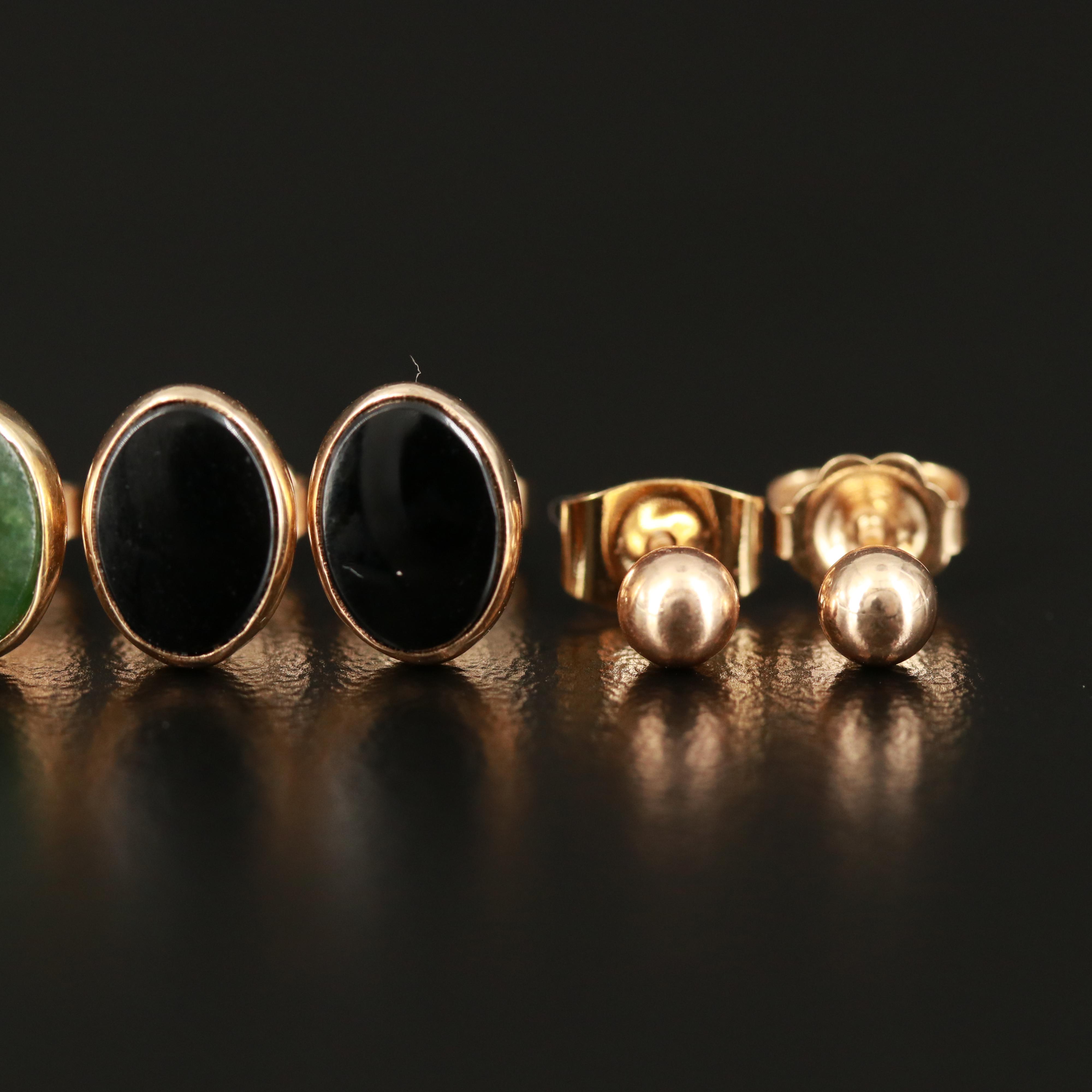14K Stud Earrings Including Ruby, Black Onyx and Nephrite