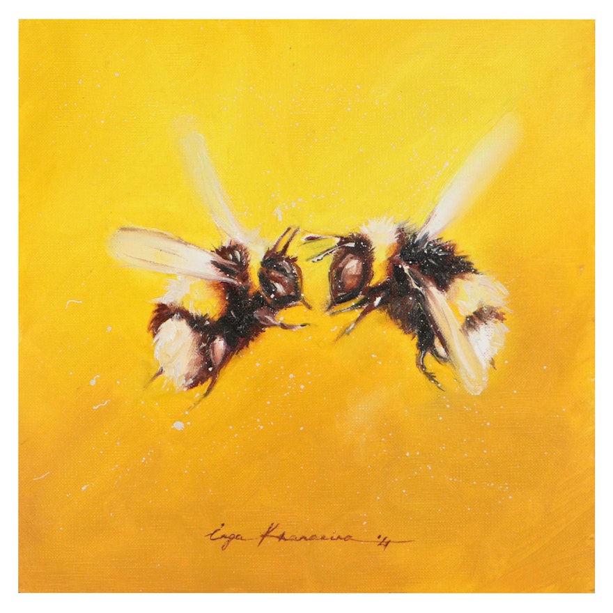 Inga Khanarina Oil Painting of Bumblebees, 2021