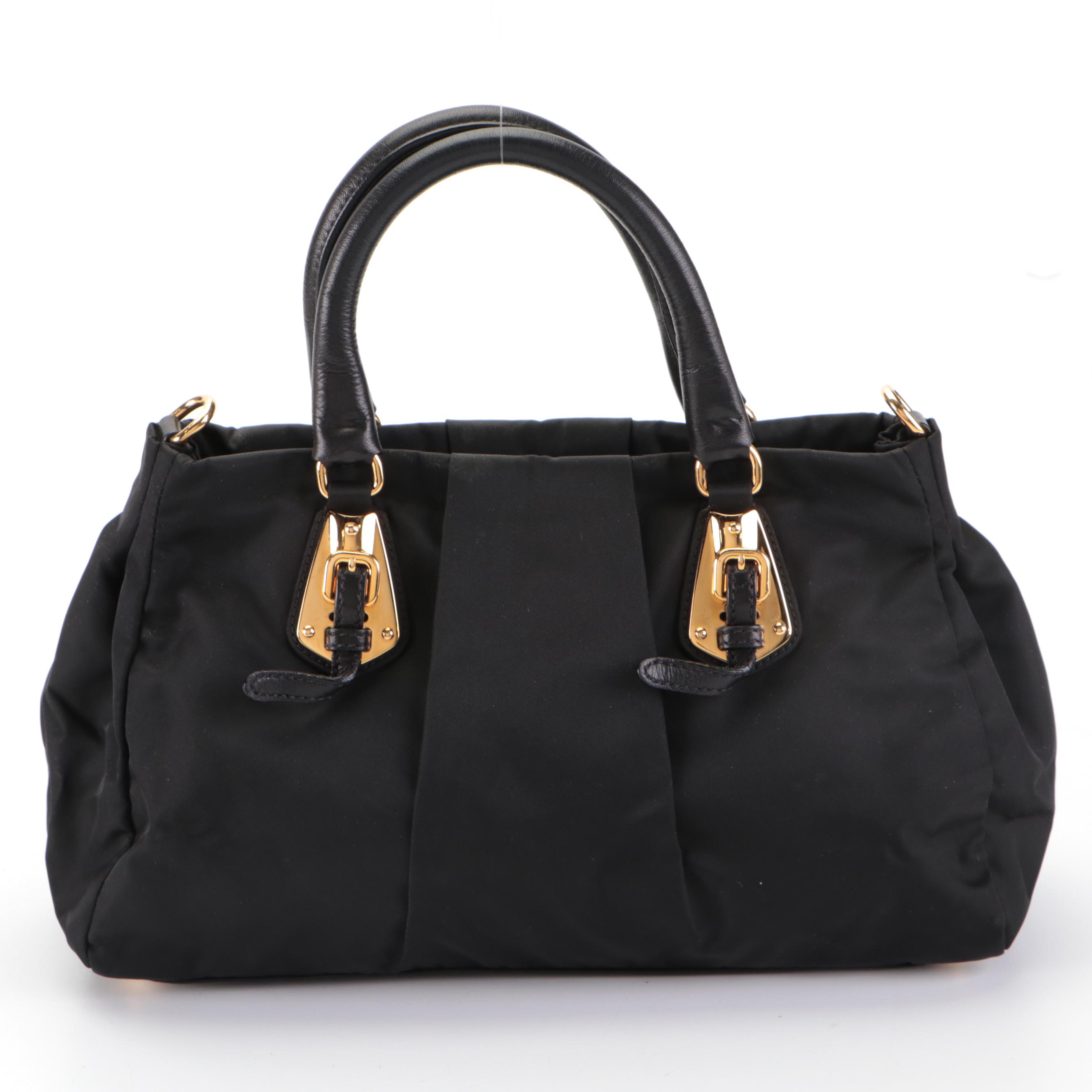 Prada Small Tote Handbag in Black Tessuto Nylon and Leather