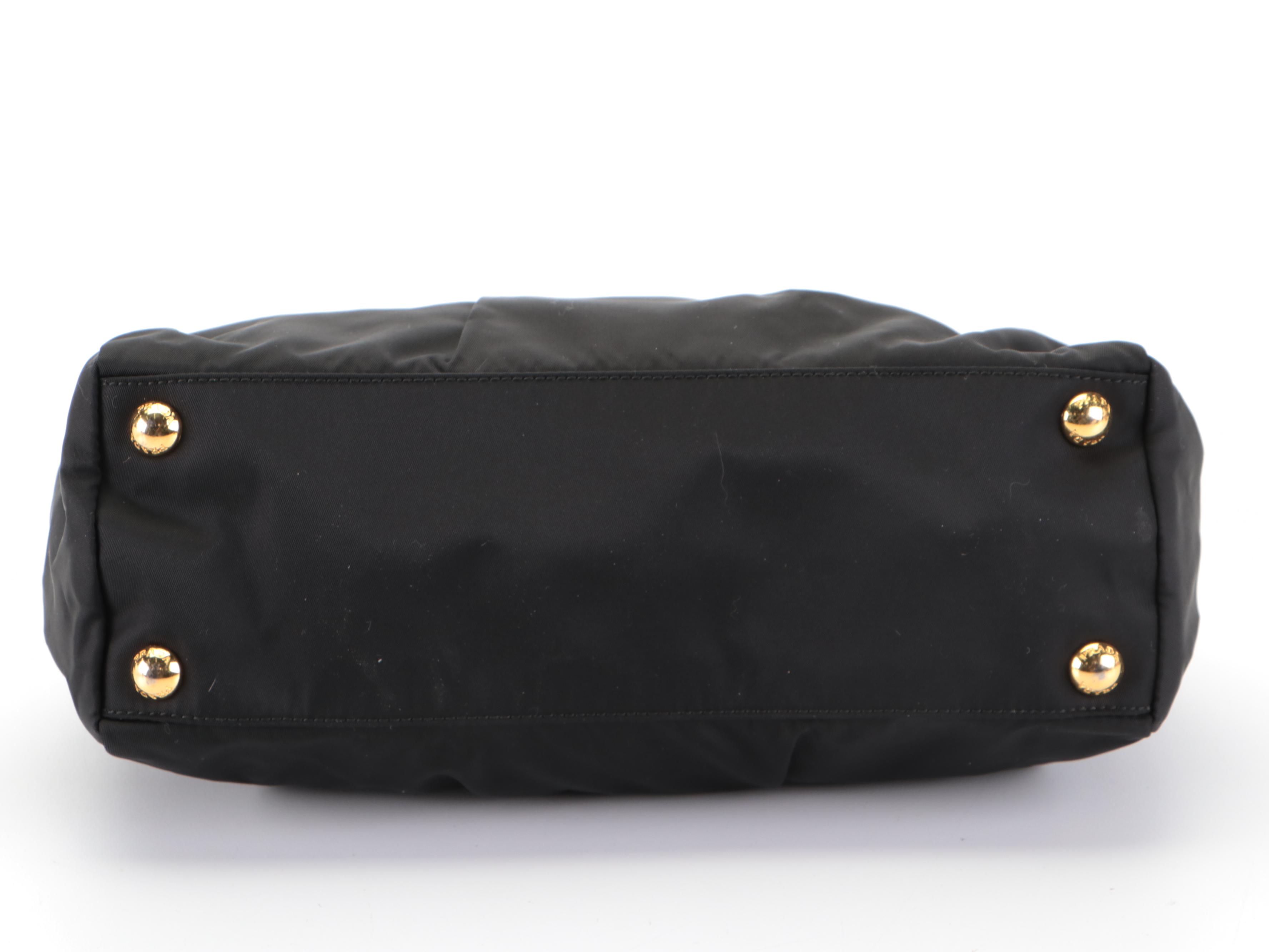 Prada Small Tote Handbag in Black Tessuto Nylon and Leather