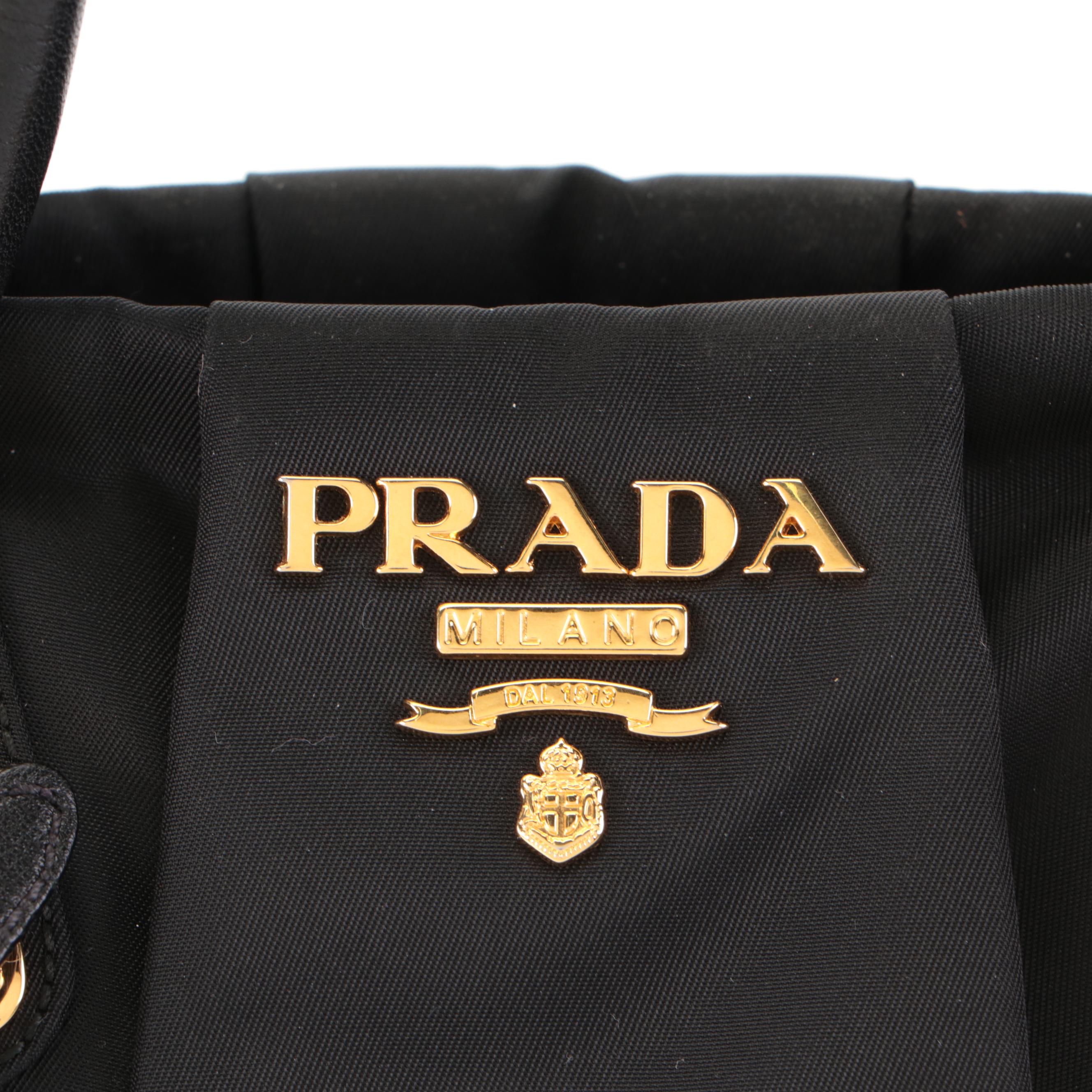 Prada Small Tote Handbag in Black Tessuto Nylon and Leather