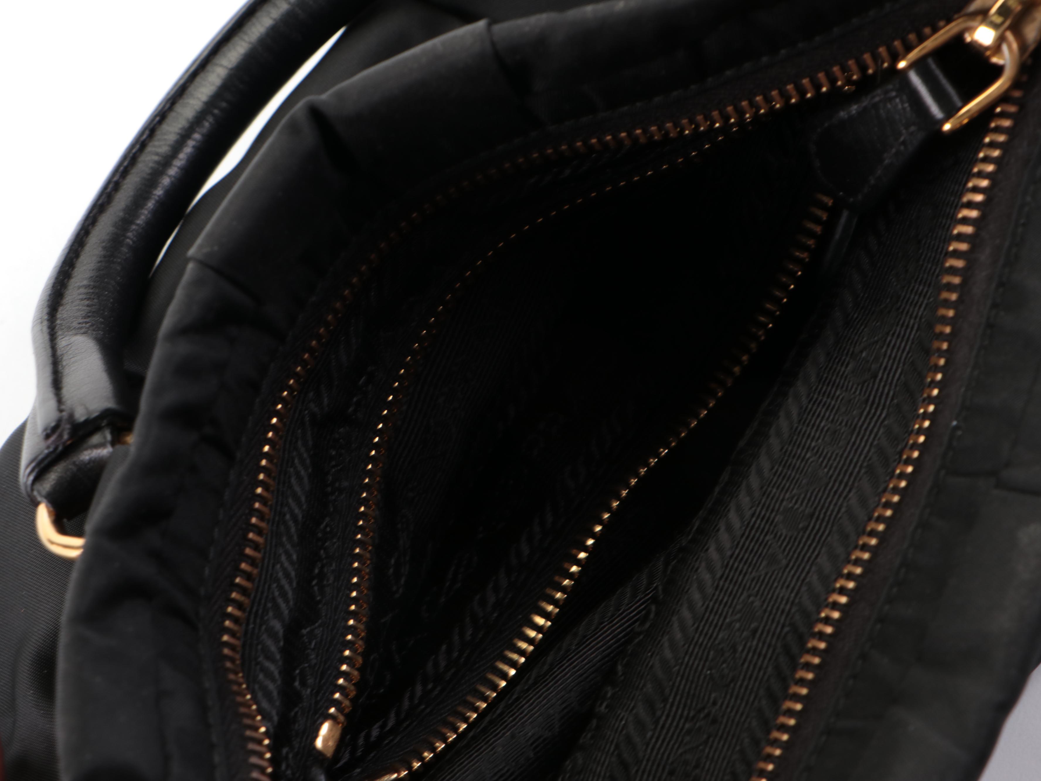 Prada Small Tote Handbag in Black Tessuto Nylon and Leather