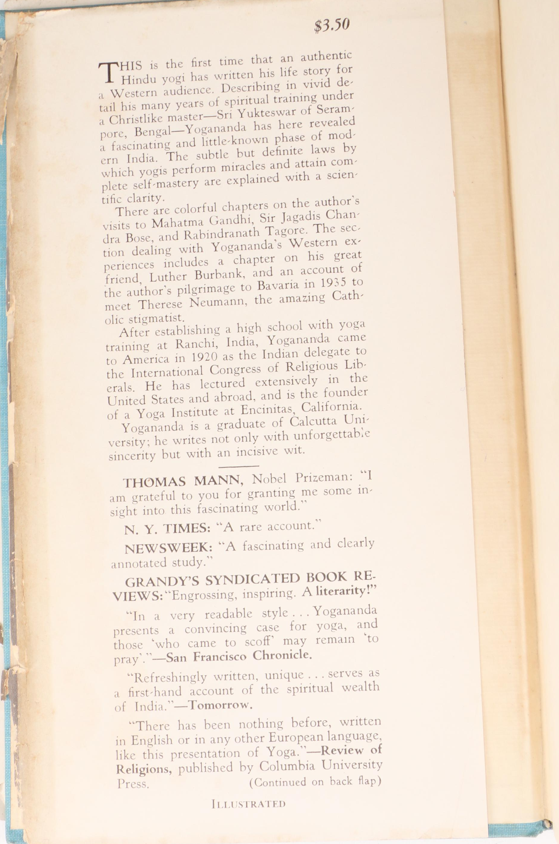 Fourth Edition "Autobiography of a Yogi" by Paramhansa Yoganandra, 1952
