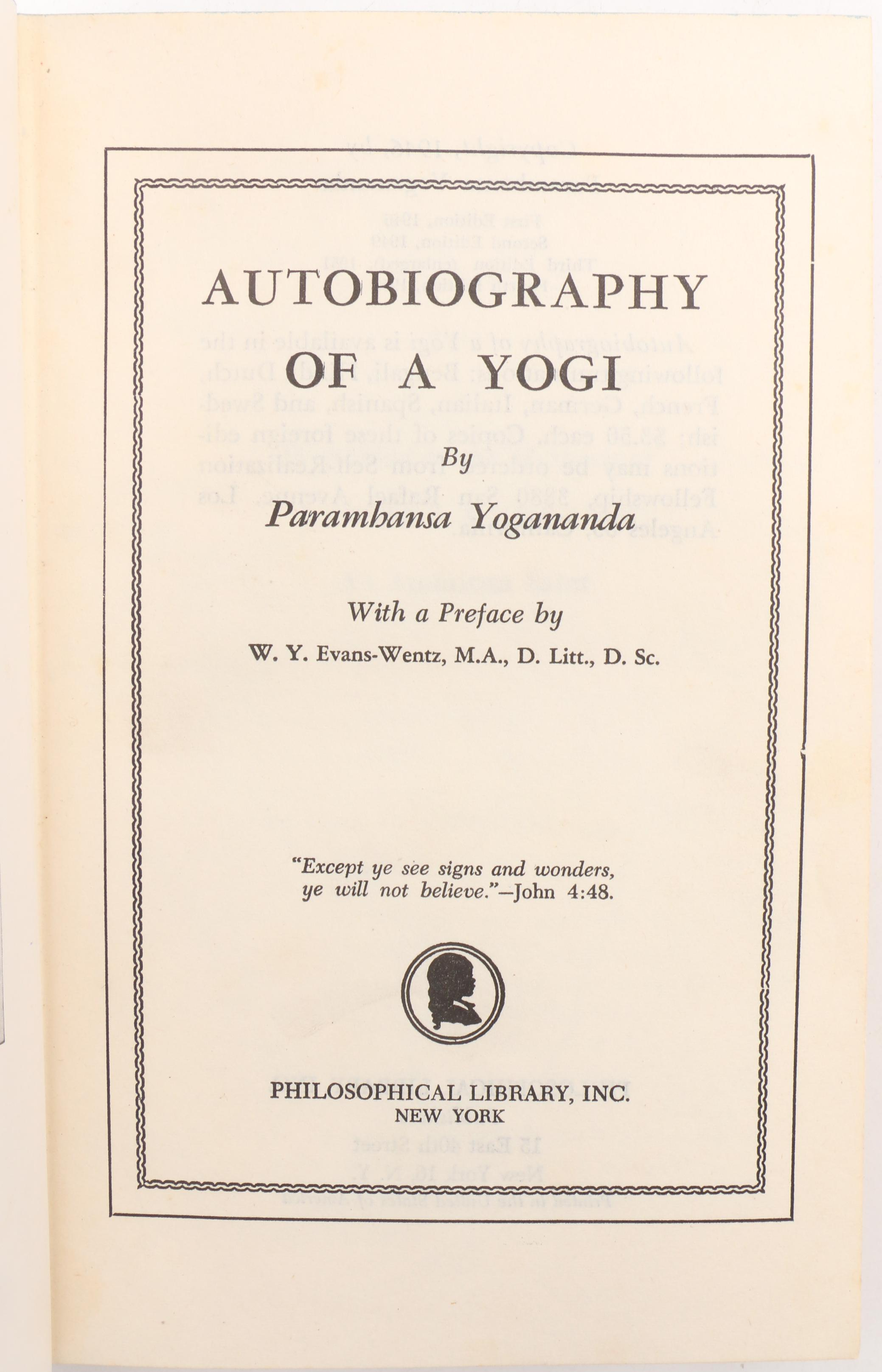 Fourth Edition "Autobiography of a Yogi" by Paramhansa Yoganandra, 1952