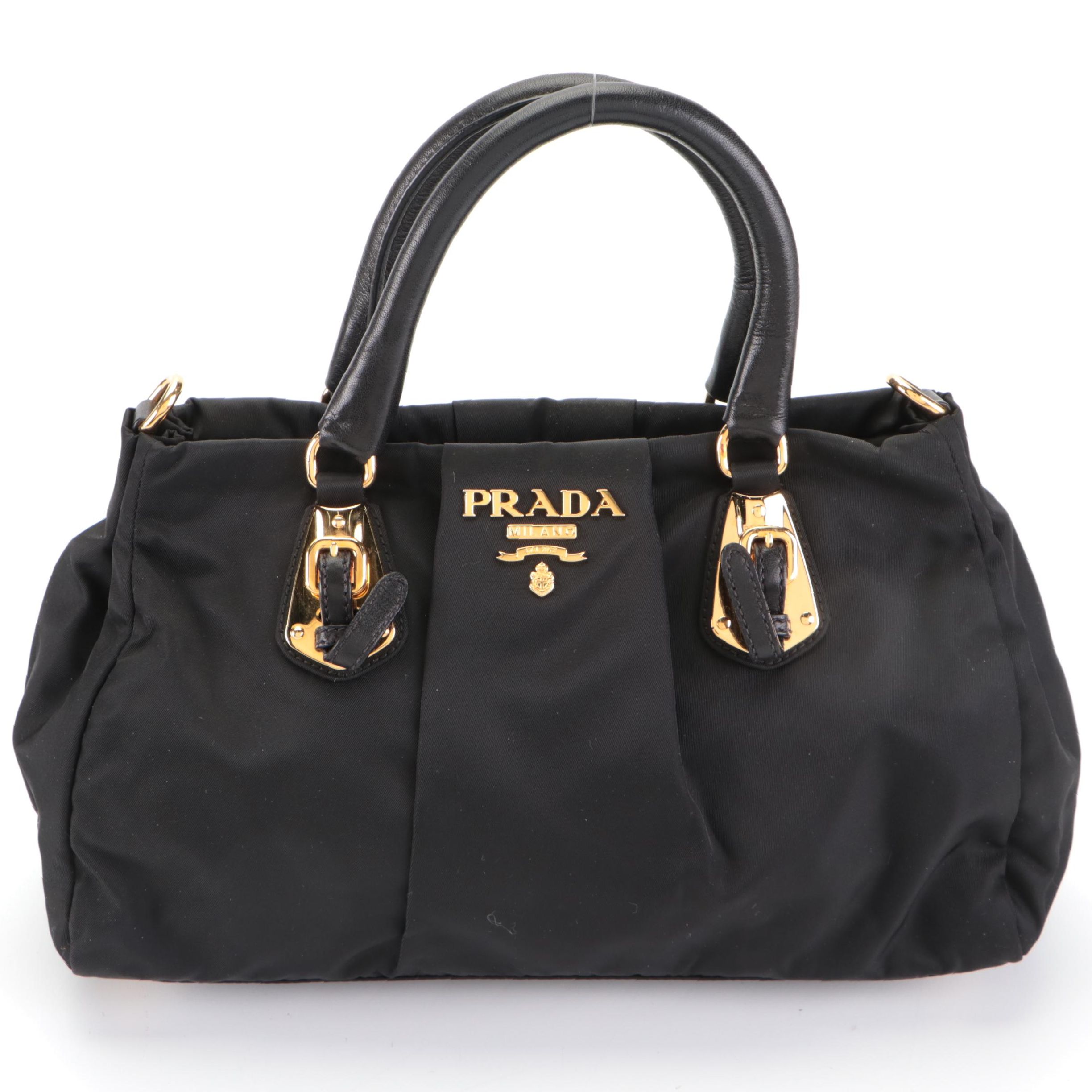 Prada Small Tote Handbag in Black Tessuto Nylon and Leather