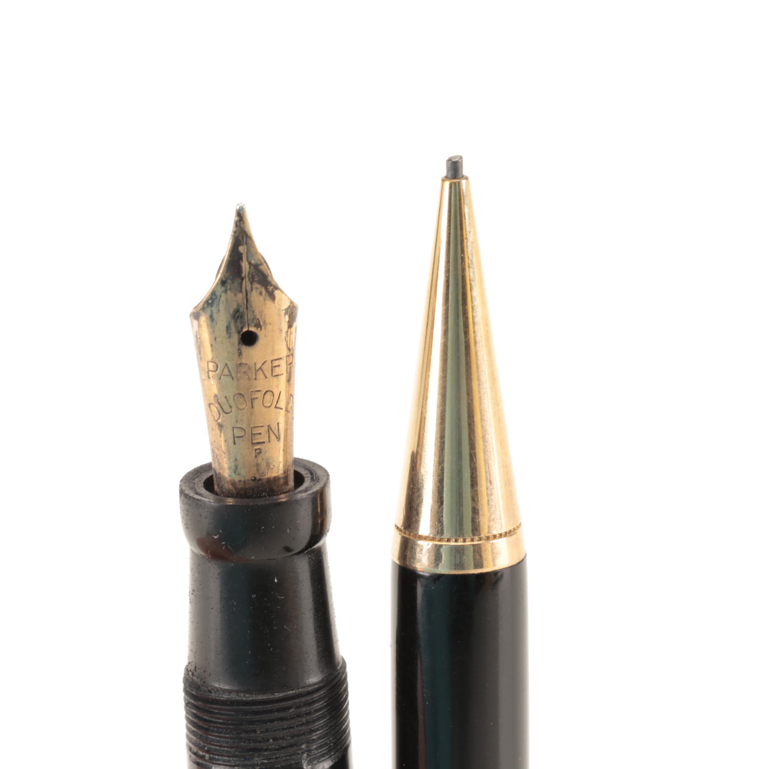 Parker "Duofold Jr Lucky Curve" Fountain Pen and Pencil Set in Case