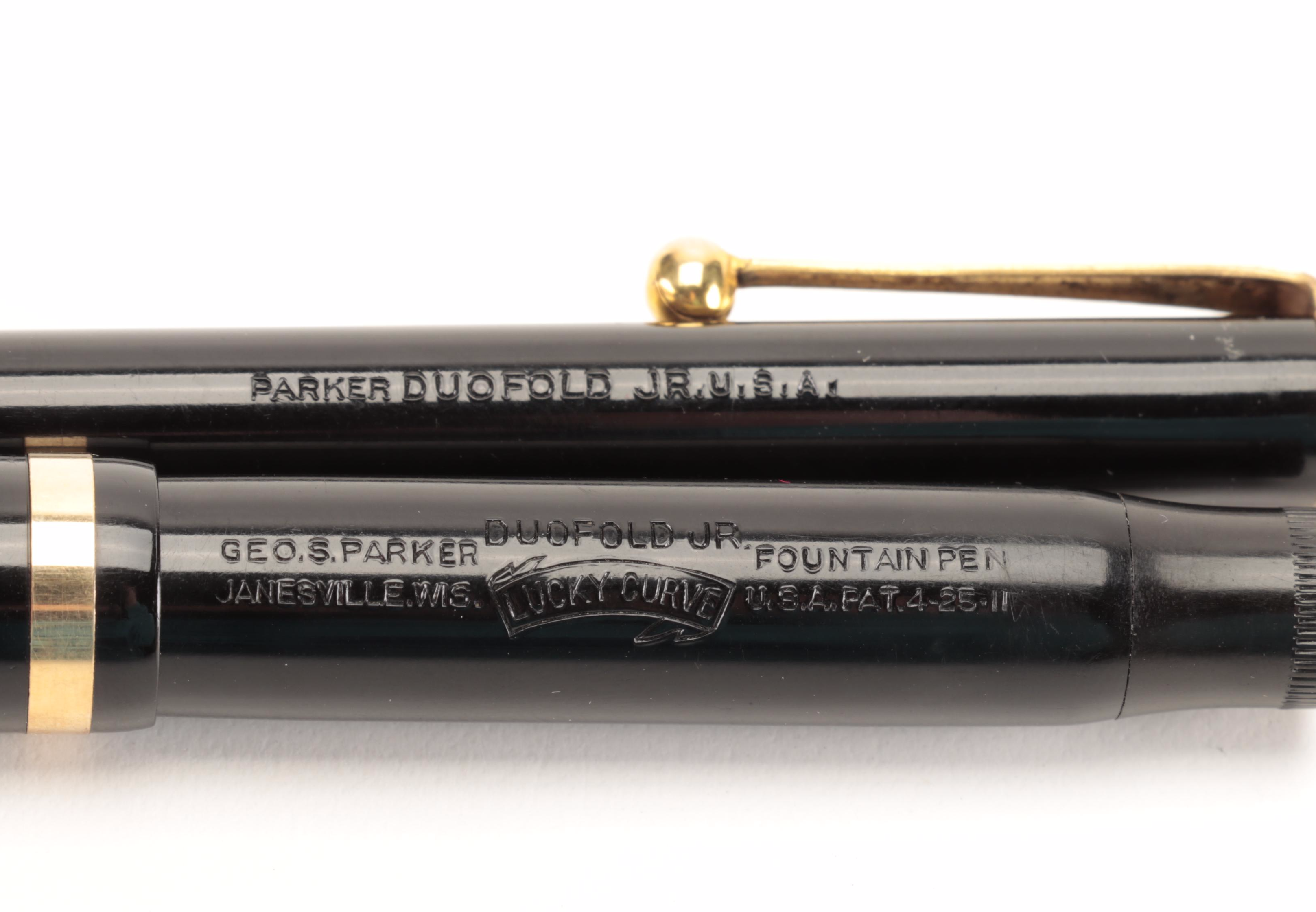 Parker "Duofold Jr Lucky Curve" Fountain Pen and Pencil Set in Case