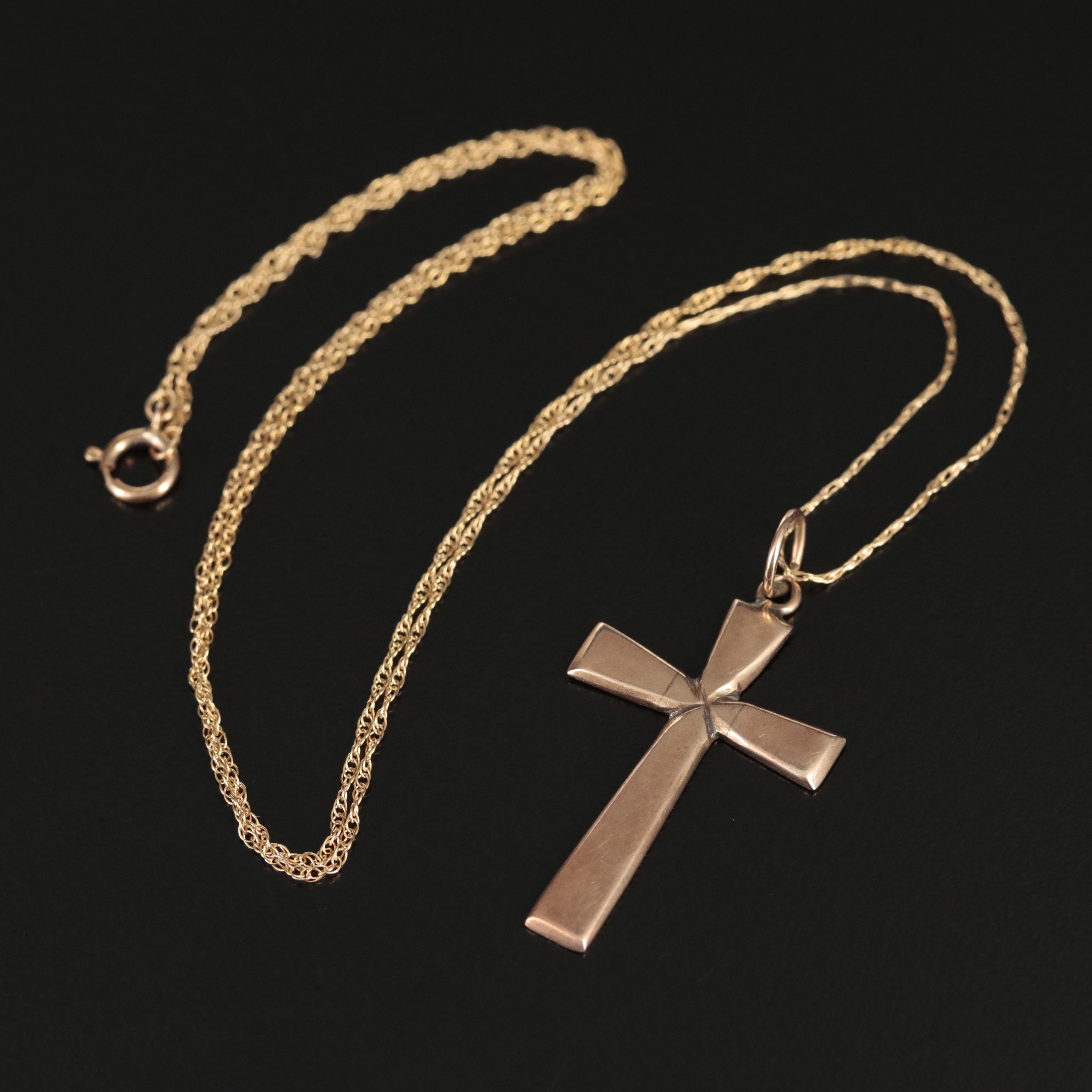 10K and 14K Crosses Including 10K Chain Necklace and Pearls