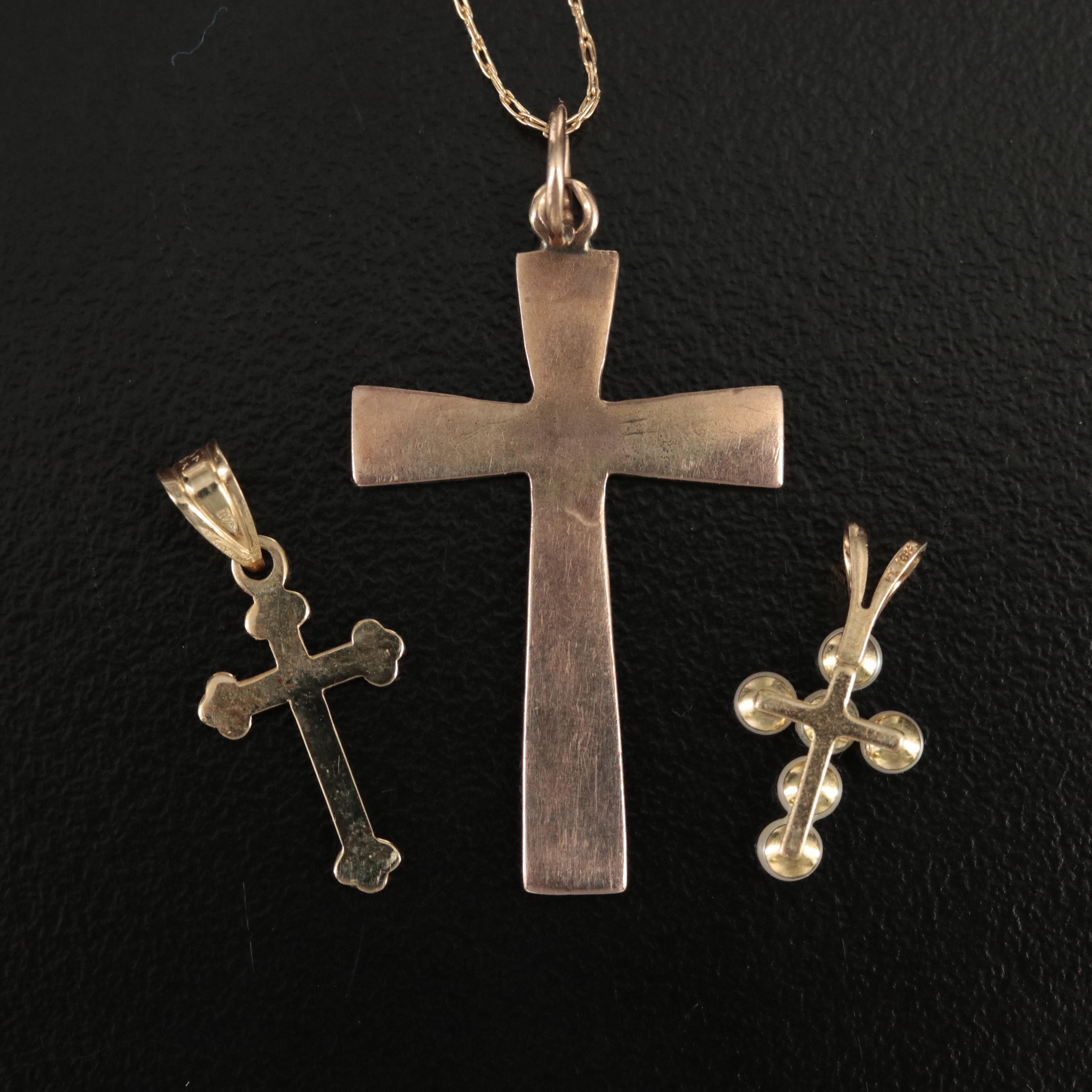 10K and 14K Crosses Including 10K Chain Necklace and Pearls